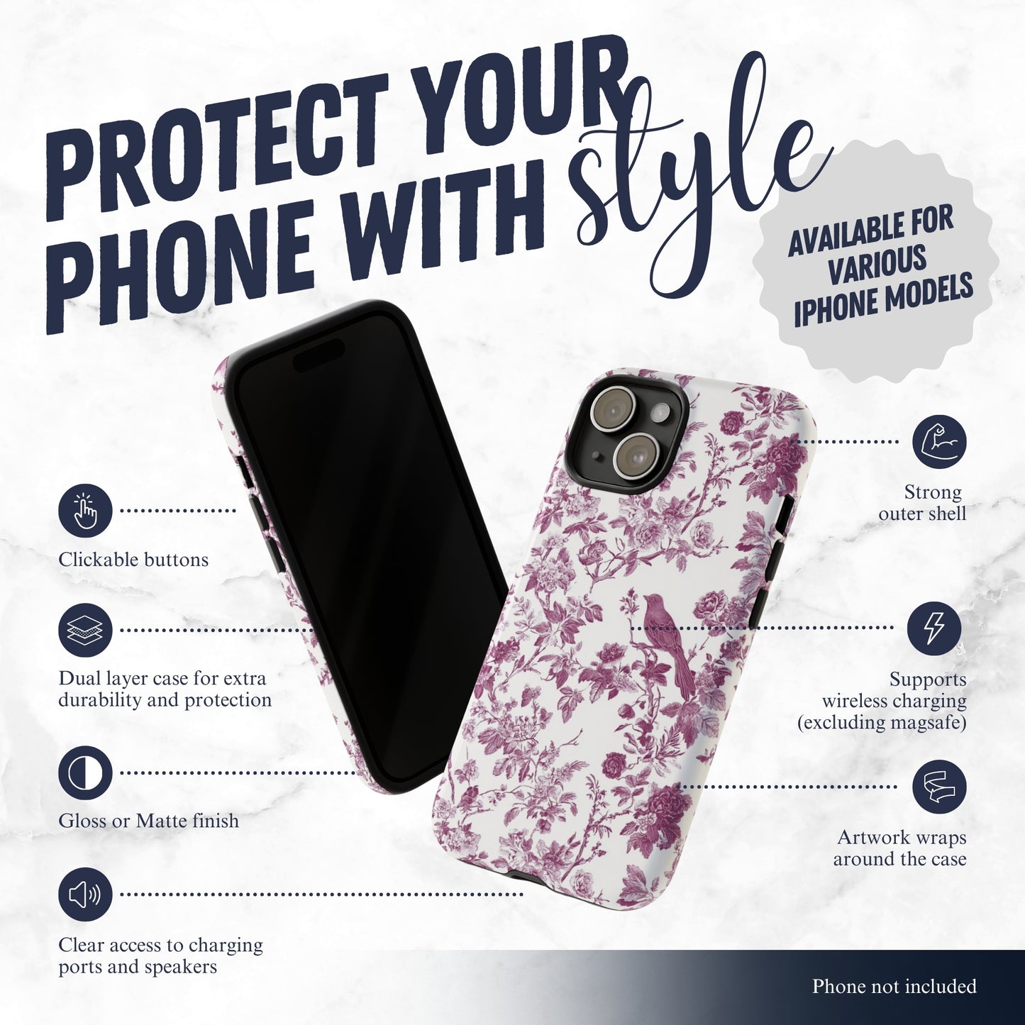 Mauve Toile - iPhone Case Phone Case-aesthetic phone case-shockproof phone case-cute phone case-designer phone case-elegant phone case-luxury phone case-phone accessories-fashion accessory