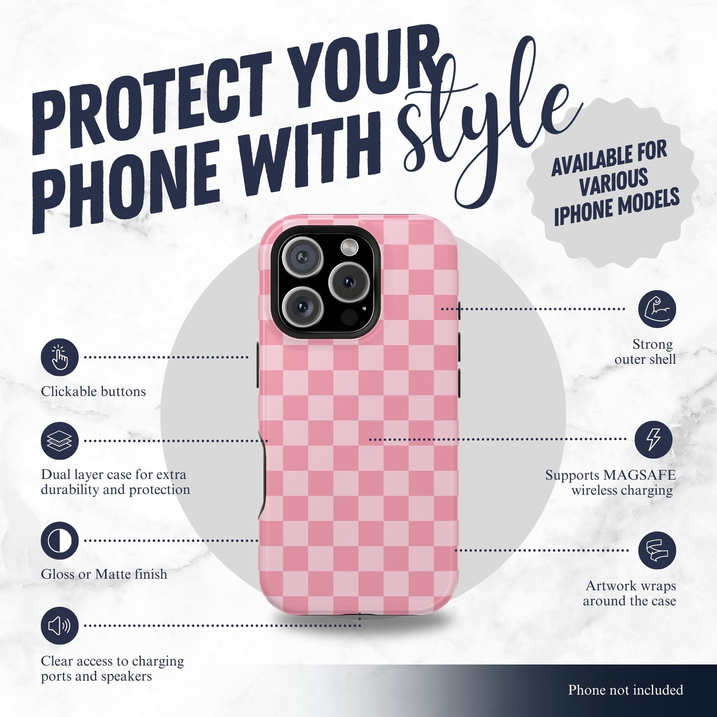 Blush Check - Magsafe iPhone Case Phone Case-aesthetic phone case-shockproof phone case-cute phone case-designer phone case-elegant phone case-luxury phone case-phone accessories-fashion accessory