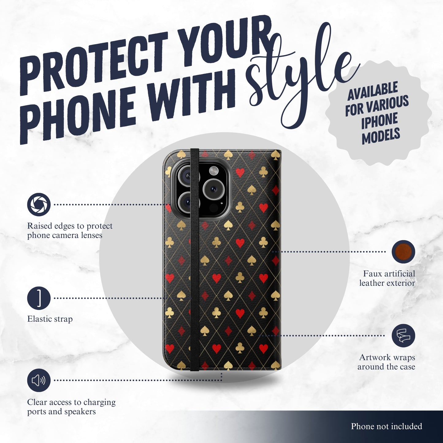 Royal Flush - iPhone Flip Case Wallet, Leather Folio Case Phone Case-aesthetic phone case-shockproof phone case-cute phone case-designer phone case-elegant phone case-luxury phone case-phone accessories-fashion accessory