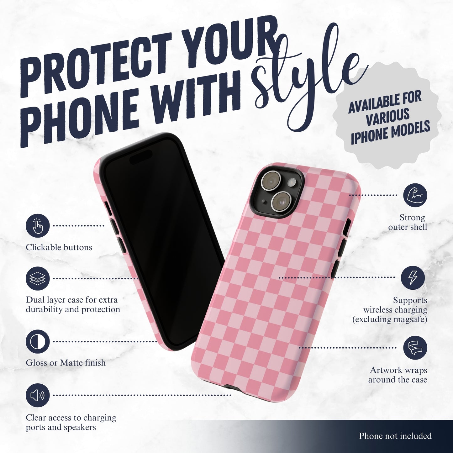 Blush Check - iPhone Case Phone Case-aesthetic phone case-shockproof phone case-cute phone case-designer phone case-elegant phone case-luxury phone case-phone accessories-fashion accessory