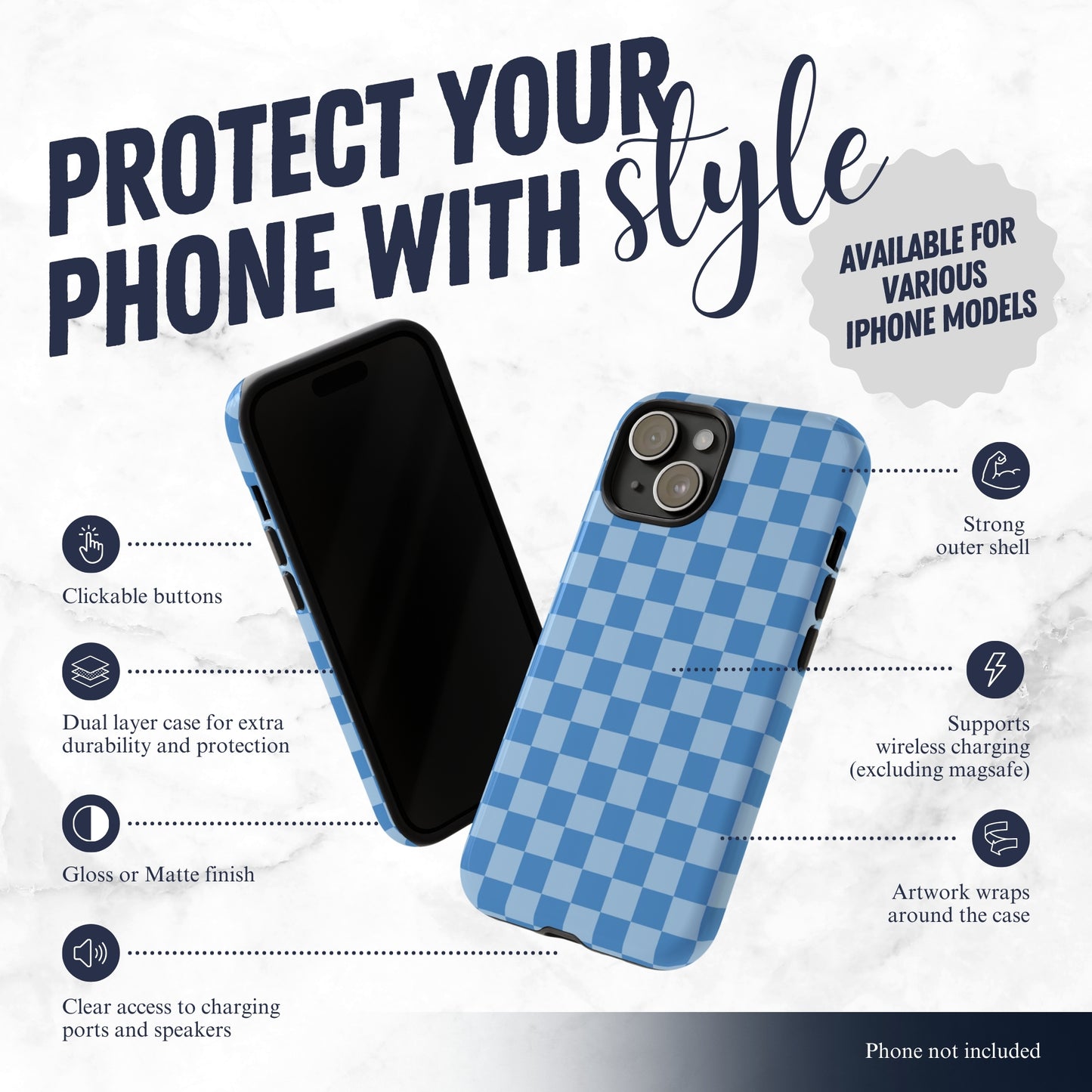 Coastal Check - iPhone Case Phone Case-aesthetic phone case-shockproof phone case-cute phone case-designer phone case-elegant phone case-luxury phone case-phone accessories-fashion accessory