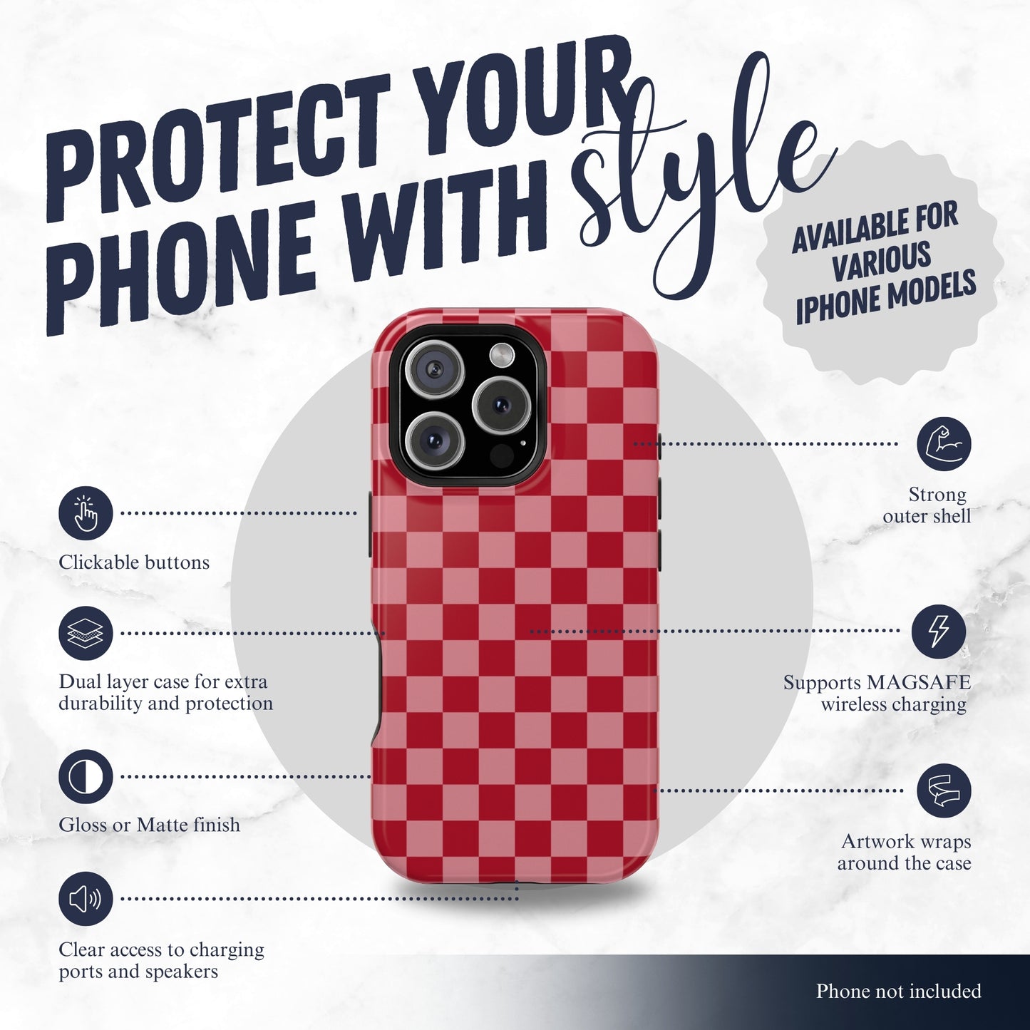 Crimson Check - Magsafe iPhone Case Phone Case-aesthetic phone case-shockproof phone case-cute phone case-designer phone case-elegant phone case-luxury phone case-phone accessories-fashion accessory