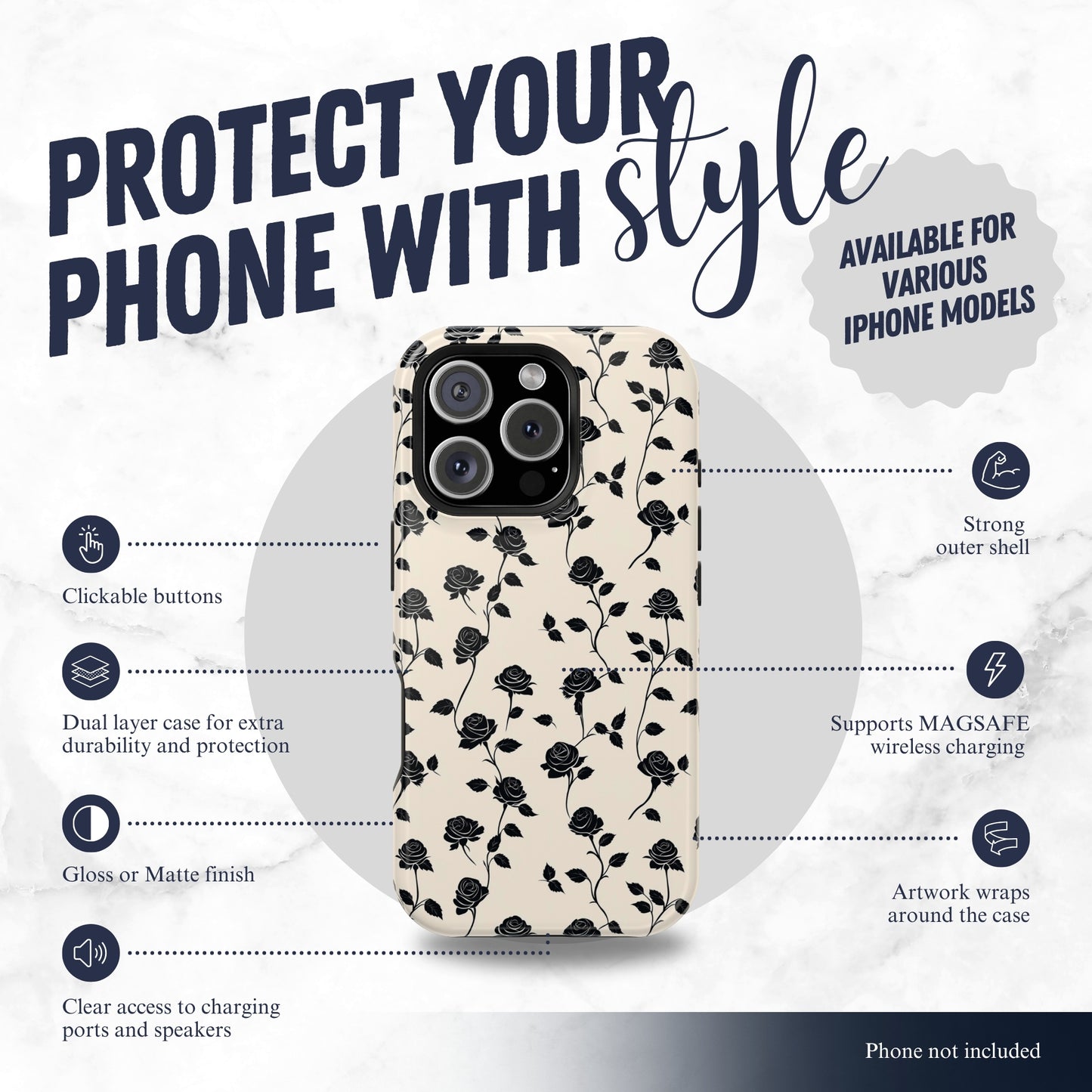 Ghost Rose - Magsafe iPhone Case Phone Case-aesthetic phone case-shockproof phone case-cute phone case-designer phone case-elegant phone case-luxury phone case-phone accessories-fashion accessory