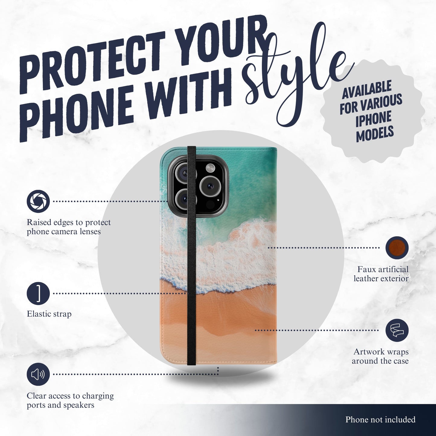 Tide - iPhone Flip Case Wallet, Leather Folio Case Phone Case-aesthetic phone case-shockproof phone case-cute phone case-designer phone case-elegant phone case-luxury phone case-phone accessories-fashion accessory