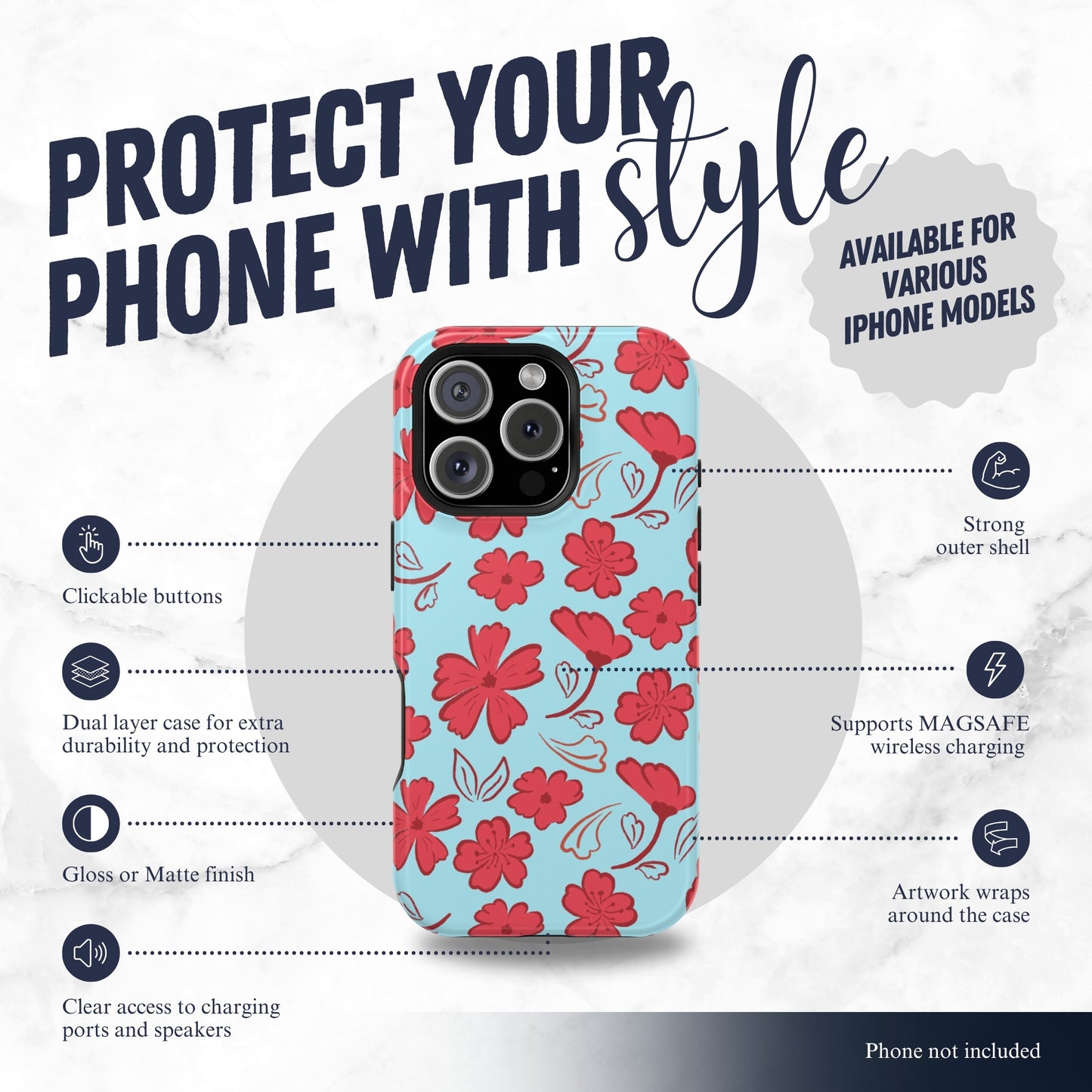 Floral Frenzy - Magsafe iPhone Case Phone Case-aesthetic phone case-shockproof phone case-cute phone case-designer phone case-elegant phone case-luxury phone case-phone accessories-fashion accessory