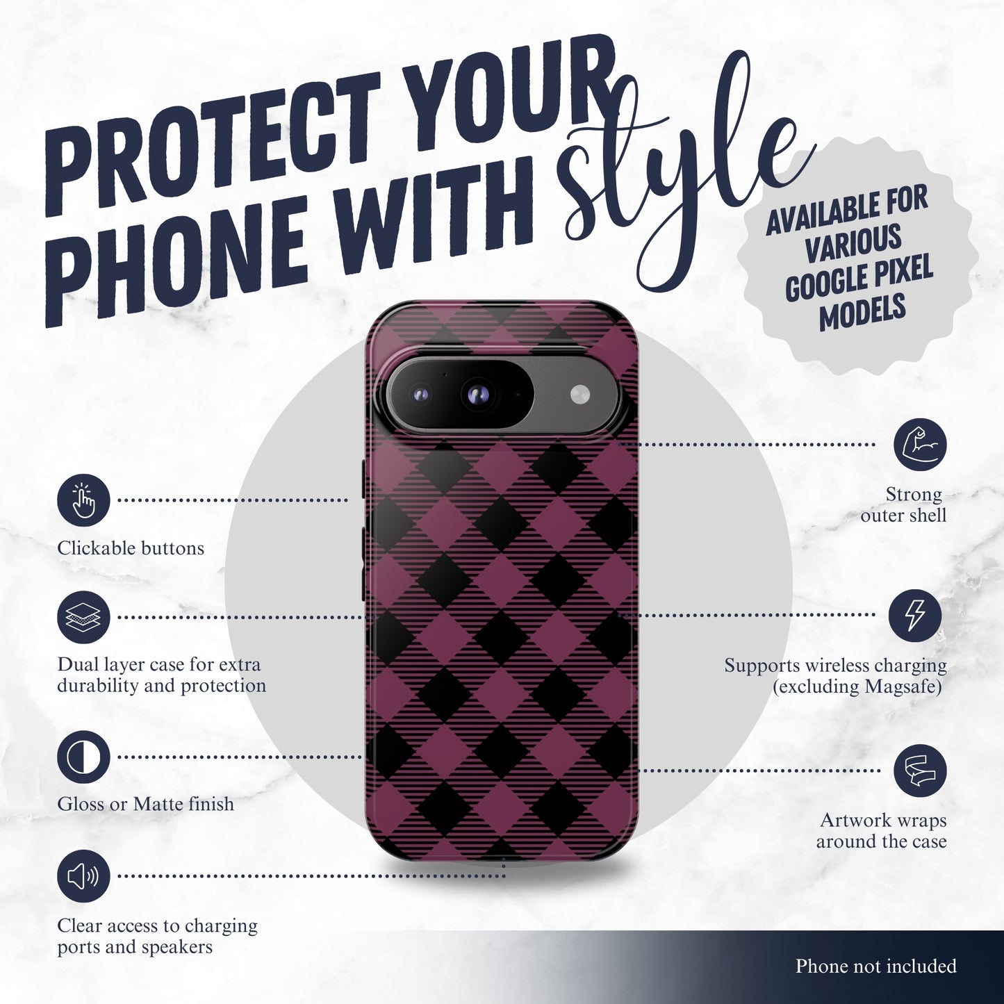 Plum Plaid - Google Pixel Case Phone Case-aesthetic phone case-shockproof phone case-cute phone case-designer phone case-elegant phone case-luxury phone case-phone accessories-fashion accessory