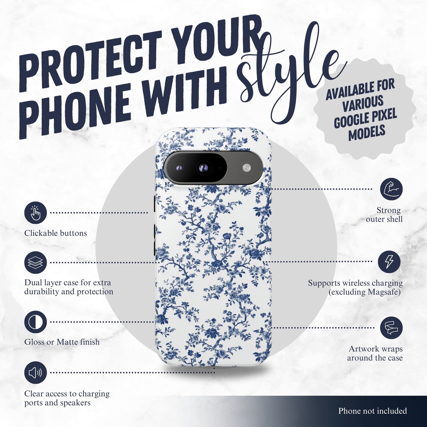 Frosted Toile - Google Pixel Case Phone Case-aesthetic phone case-shockproof phone case-cute phone case-designer phone case-elegant phone case-luxury phone case-phone accessories-fashion accessory