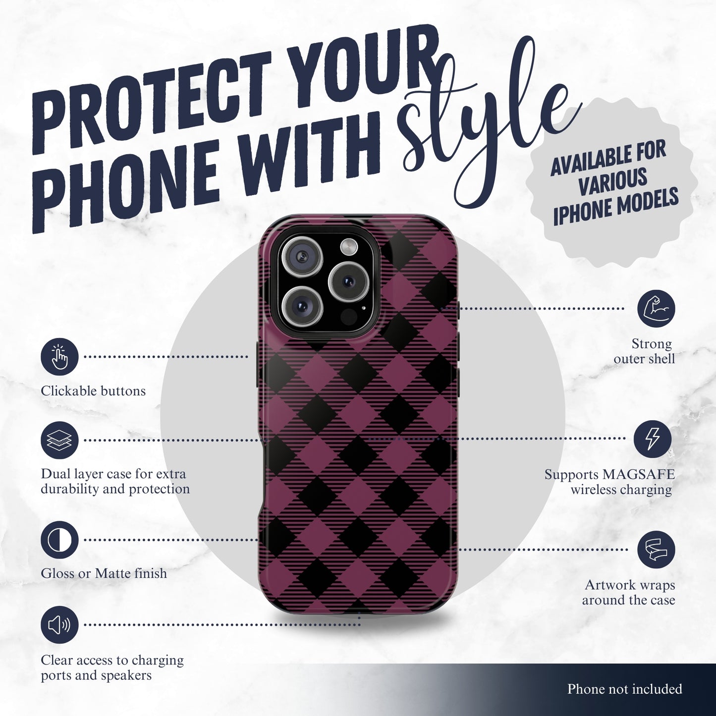 Plum Plaid - Magsafe iPhone Case Phone Case-aesthetic phone case-shockproof phone case-cute phone case-designer phone case-elegant phone case-luxury phone case-phone accessories-fashion accessory