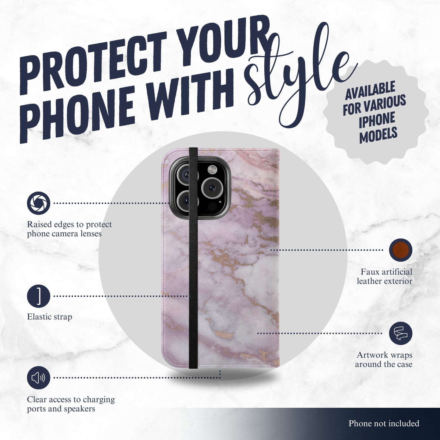 Luna Quartz - iPhone Flip Case Wallet, Leather Folio Case Phone Case-aesthetic phone case-shockproof phone case-cute phone case-designer phone case-elegant phone case-luxury phone case-phone accessories-fashion accessory