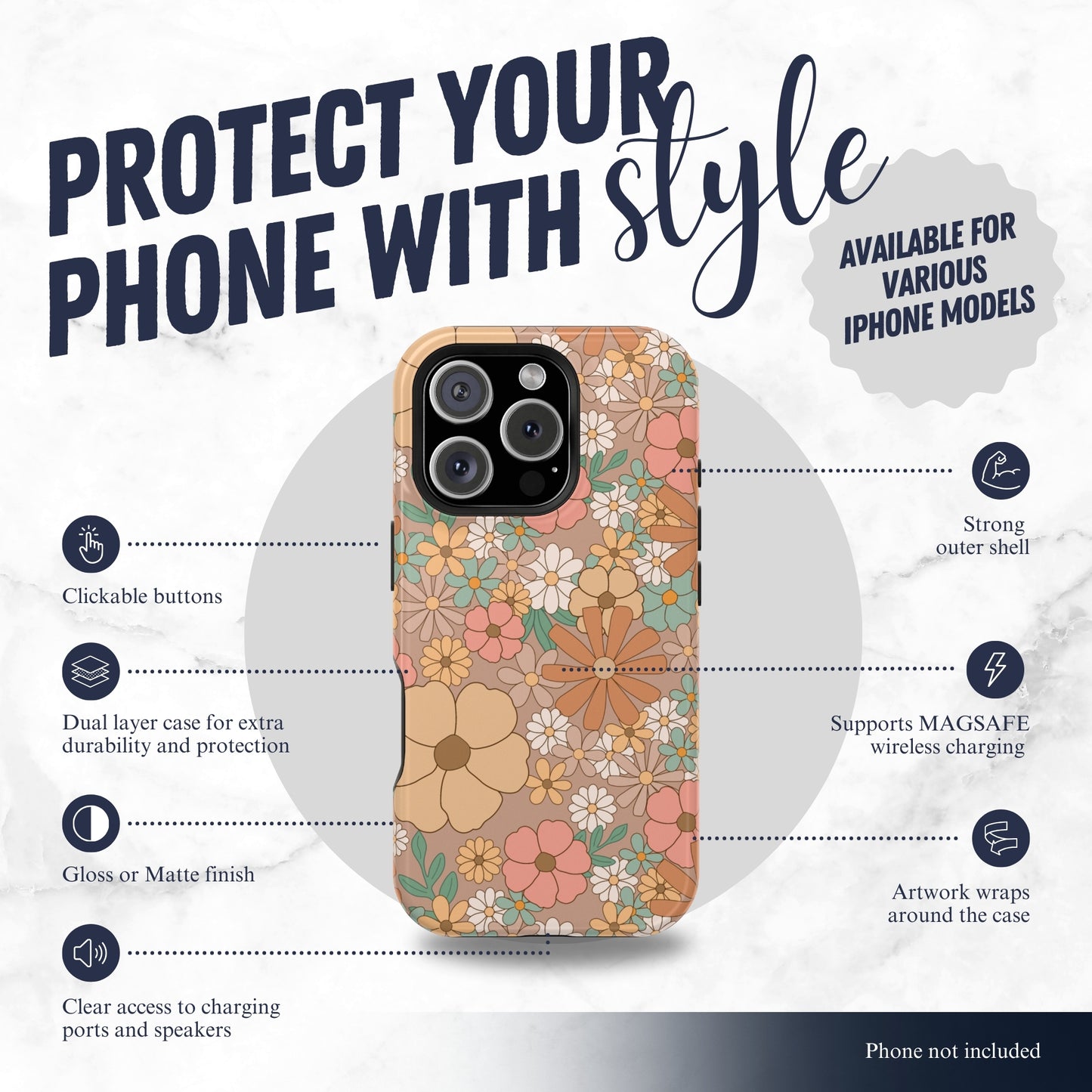 Retro Petals - Magsafe iPhone Case Phone Case-aesthetic phone case-shockproof phone case-cute phone case-designer phone case-elegant phone case-luxury phone case-phone accessories-fashion accessory