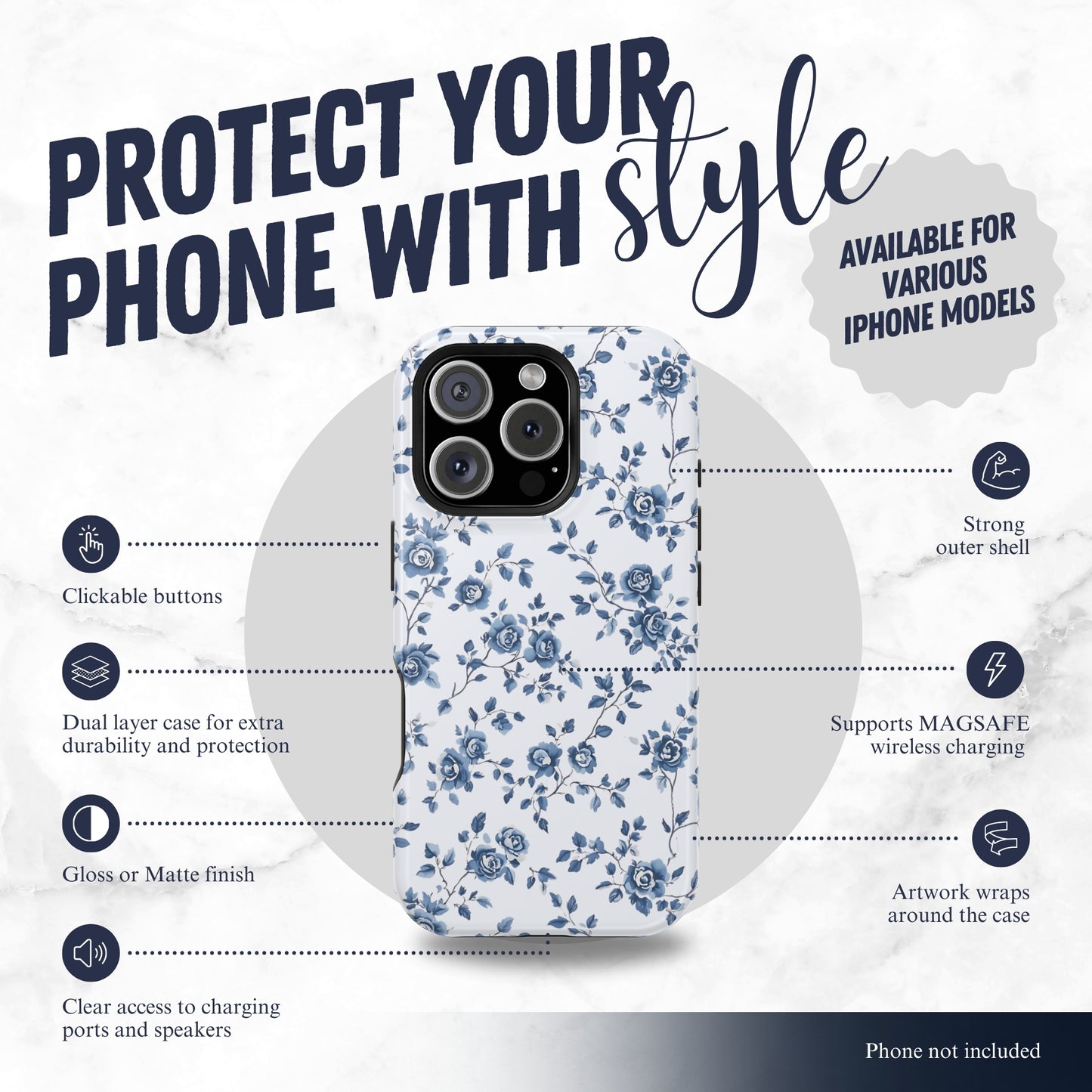Porcelain Petals - Magsafe iPhone Case Phone Case-aesthetic phone case-shockproof phone case-cute phone case-designer phone case-elegant phone case-luxury phone case-phone accessories-fashion accessory