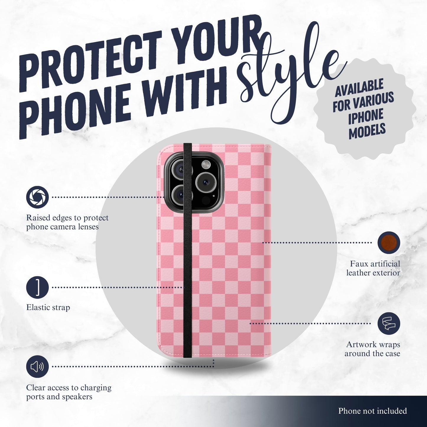 Blush Check - iPhone Flip Case Wallet, Leather Folio Case Phone Case-aesthetic phone case-shockproof phone case-cute phone case-designer phone case-elegant phone case-luxury phone case-phone accessories-fashion accessory