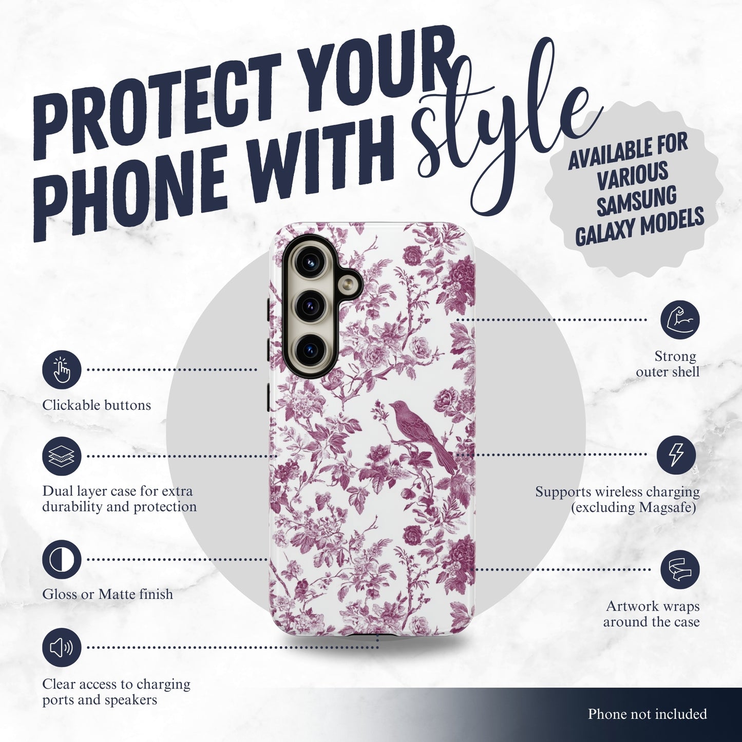 Mauve Toile - Samsung Galaxy Case Phone Case-aesthetic phone case-shockproof phone case-cute phone case-designer phone case-elegant phone case-luxury phone case-phone accessories-fashion accessory
