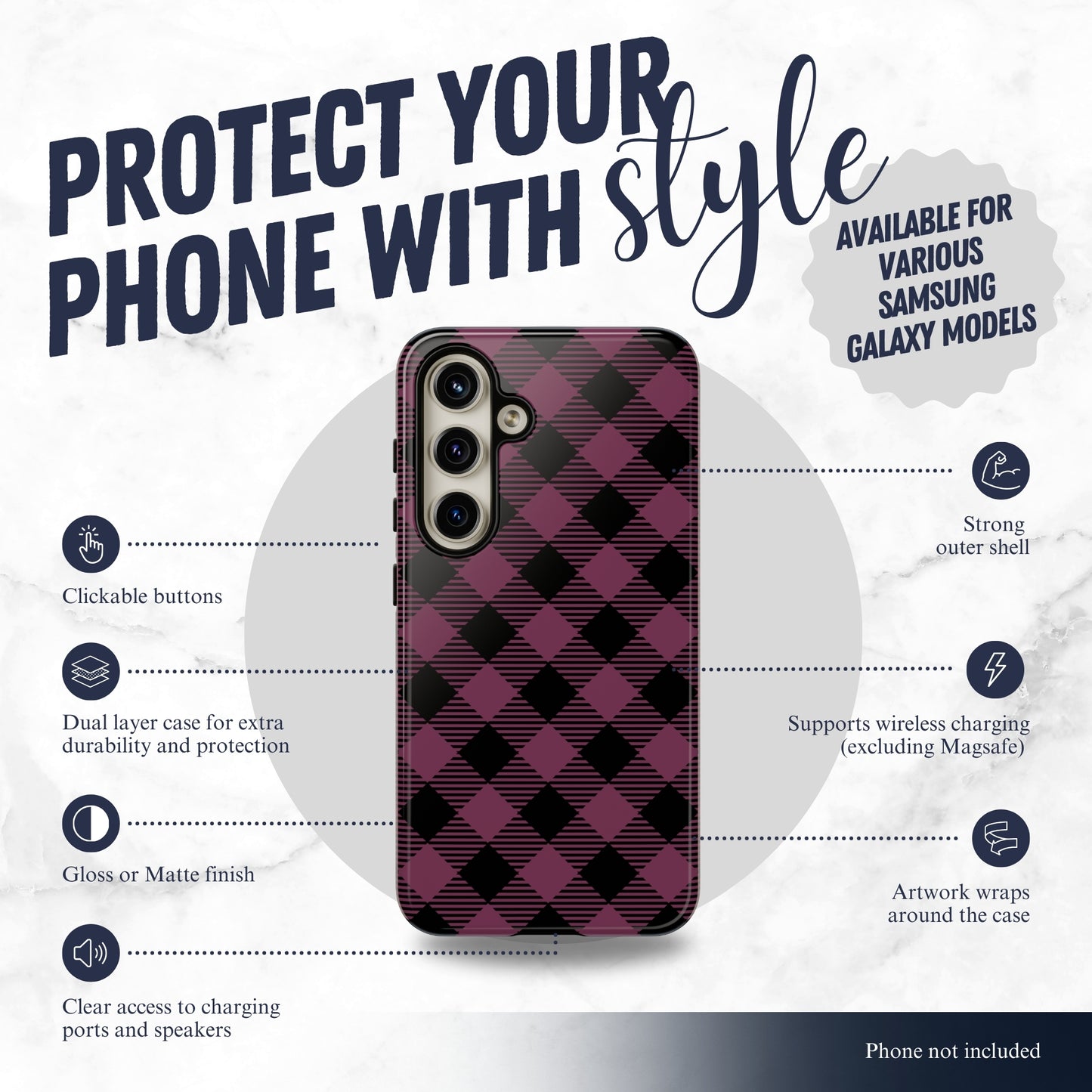 Plum Plaid - Samsung Galaxy Case Phone Case-aesthetic phone case-shockproof phone case-cute phone case-designer phone case-elegant phone case-luxury phone case-phone accessories-fashion accessory