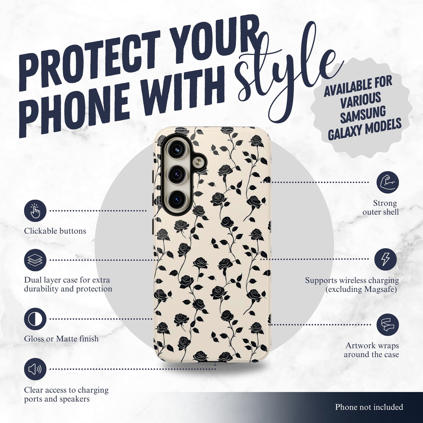 Ghost Rose - Samsung Galaxy Case Phone Case-aesthetic phone case-shockproof phone case-cute phone case-designer phone case-elegant phone case-luxury phone case-phone accessories-fashion accessory