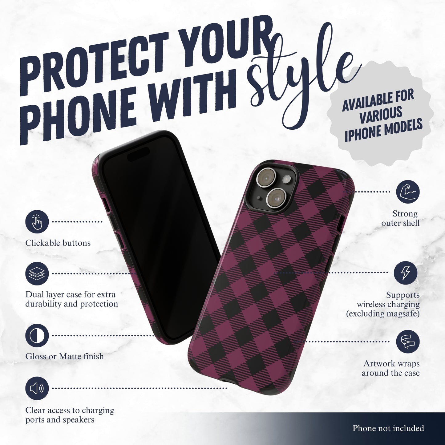 Plum Plaid - iPhone Case Phone Case-aesthetic phone case-shockproof phone case-cute phone case-designer phone case-elegant phone case-luxury phone case-phone accessories-fashion accessory