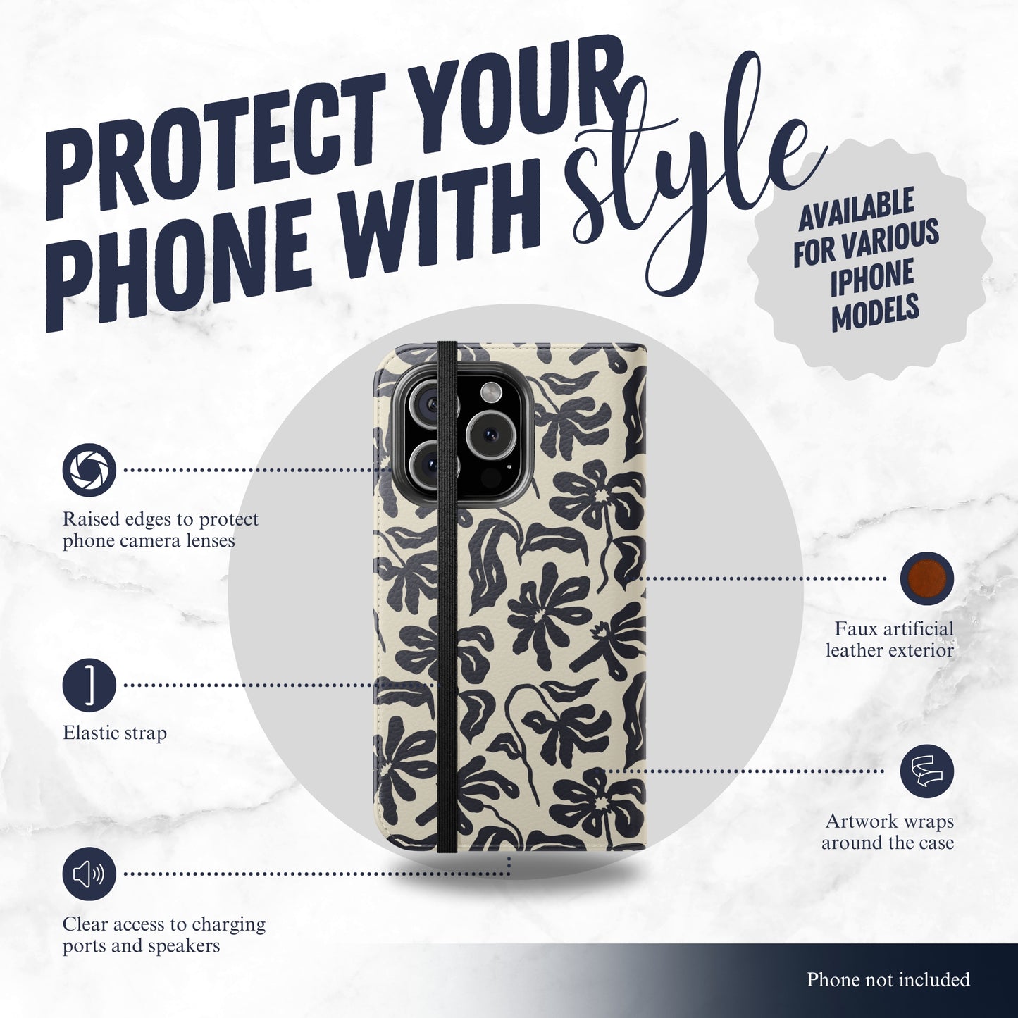 Ink - iPhone Flip Case Wallet, Leather Folio Case Phone Case-aesthetic phone case-shockproof phone case-cute phone case-designer phone case-elegant phone case-luxury phone case-phone accessories-fashion accessory