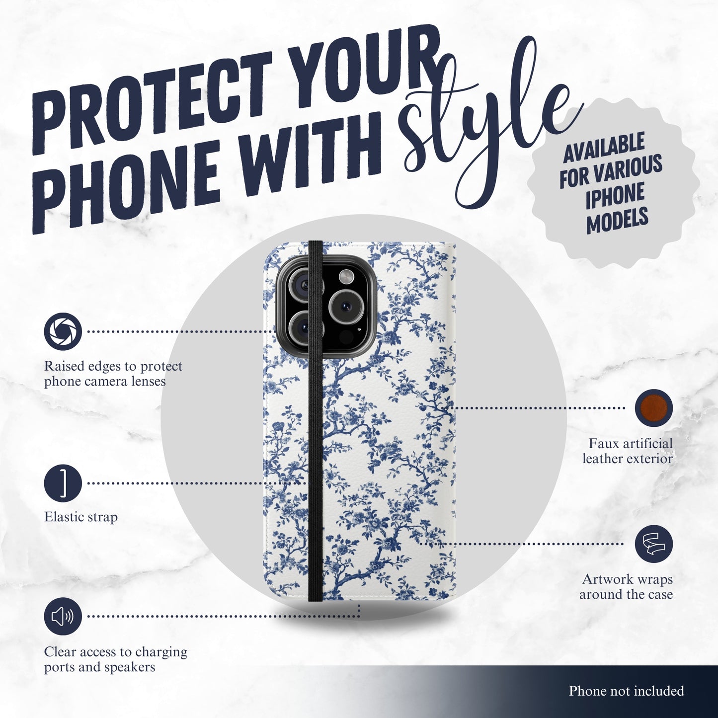 Frosted Toile - iPhone Flip Case Wallet, Leather Folio Case Phone Case-aesthetic phone case-shockproof phone case-cute phone case-designer phone case-elegant phone case-luxury phone case-phone accessories-fashion accessory