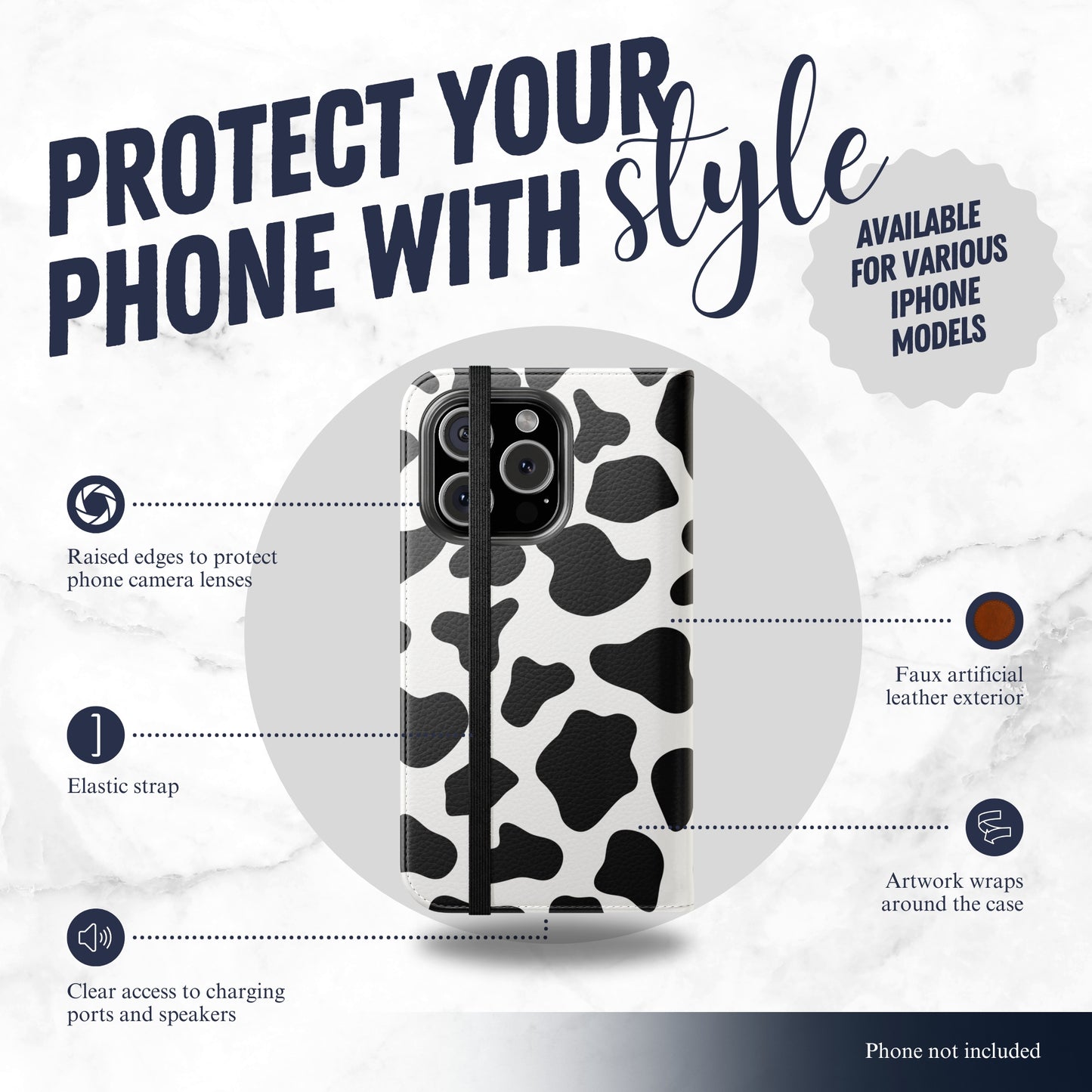 Bovine - iPhone Flip Case Wallet, Leather Folio Case Phone Case-aesthetic phone case-shockproof phone case-cute phone case-designer phone case-elegant phone case-luxury phone case-phone accessories-fashion accessory
