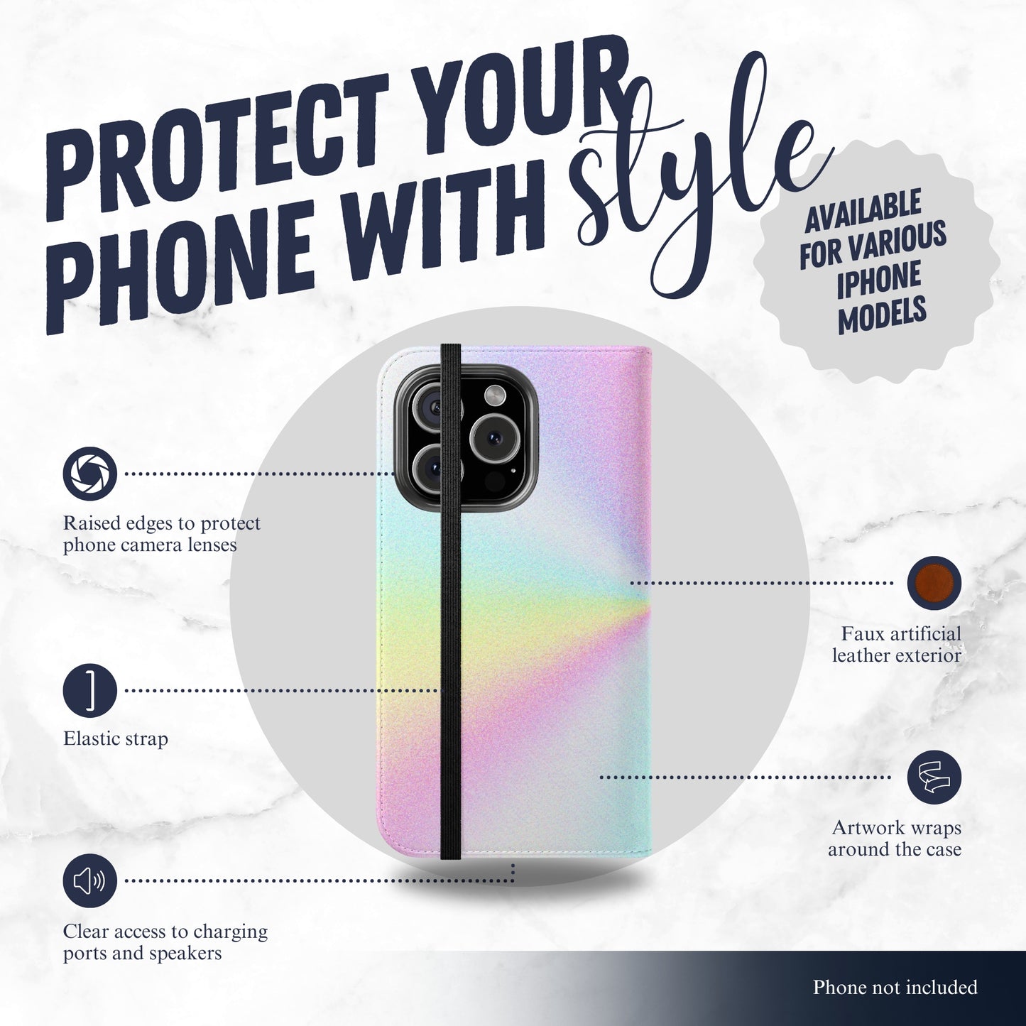 Rainbow Prism - iPhone Flip Case Wallet, Leather Folio Case Phone Case-aesthetic phone case-shockproof phone case-cute phone case-designer phone case-elegant phone case-luxury phone case-phone accessories-fashion accessory