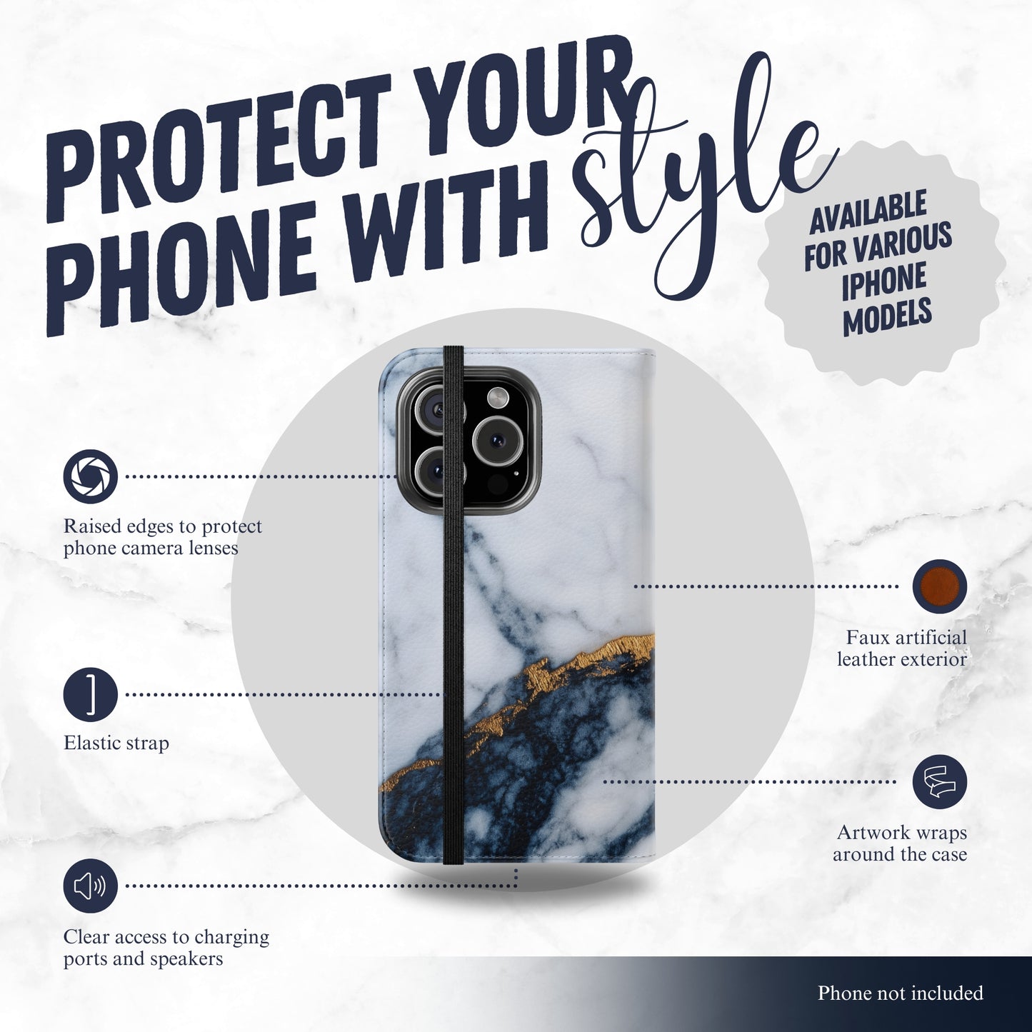 Azure Alloy - iPhone Flip Case Wallet, Leather Folio Case Phone Case-aesthetic phone case-shockproof phone case-cute phone case-designer phone case-elegant phone case-luxury phone case-phone accessories-fashion accessory