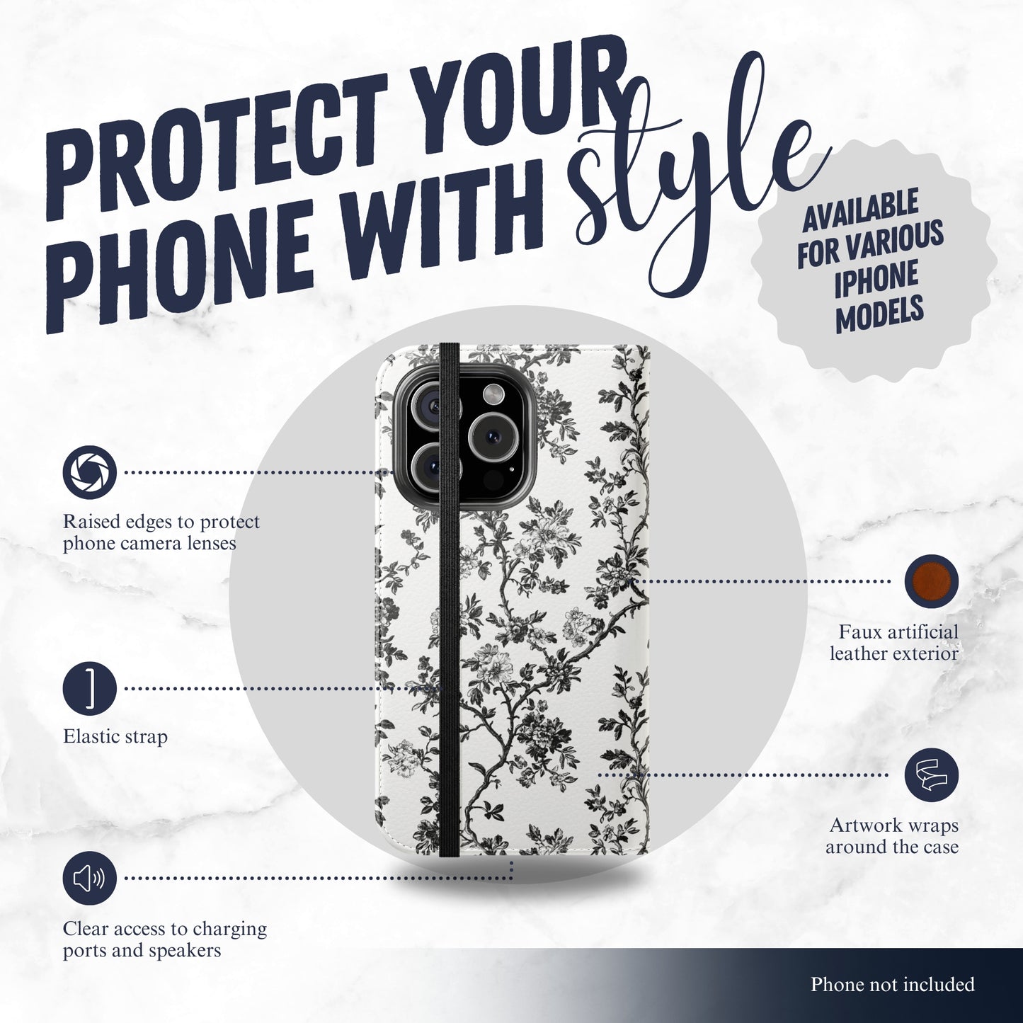 Adorned Toile - iPhone Flip Case Wallet, Leather Folio Case Phone Case-aesthetic phone case-shockproof phone case-cute phone case-designer phone case-elegant phone case-luxury phone case-phone accessories-fashion accessory