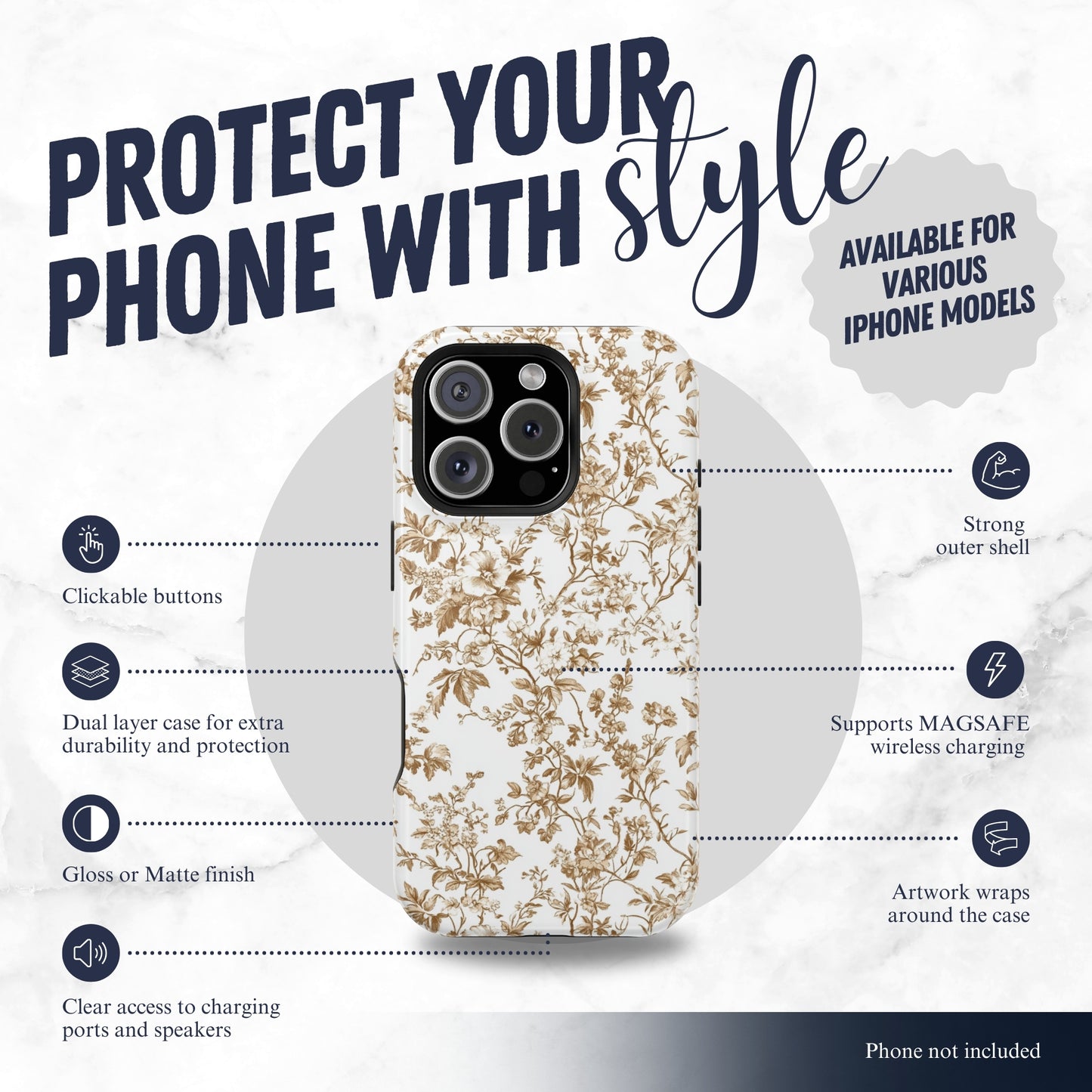 Clay Toile - Magsafe iPhone Case Phone Case-aesthetic phone case-shockproof phone case-cute phone case-designer phone case-elegant phone case-luxury phone case-phone accessories-fashion accessory