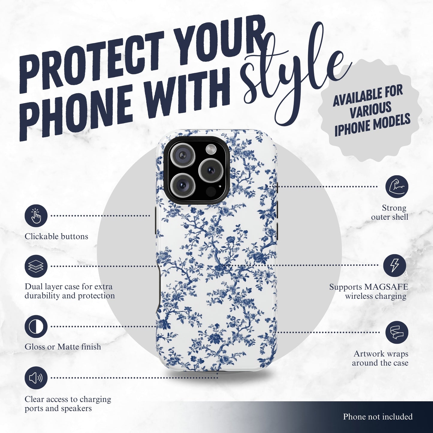 Frosted Toile - Magsafe iPhone Case Phone Case-aesthetic phone case-shockproof phone case-cute phone case-designer phone case-elegant phone case-luxury phone case-phone accessories-fashion accessory