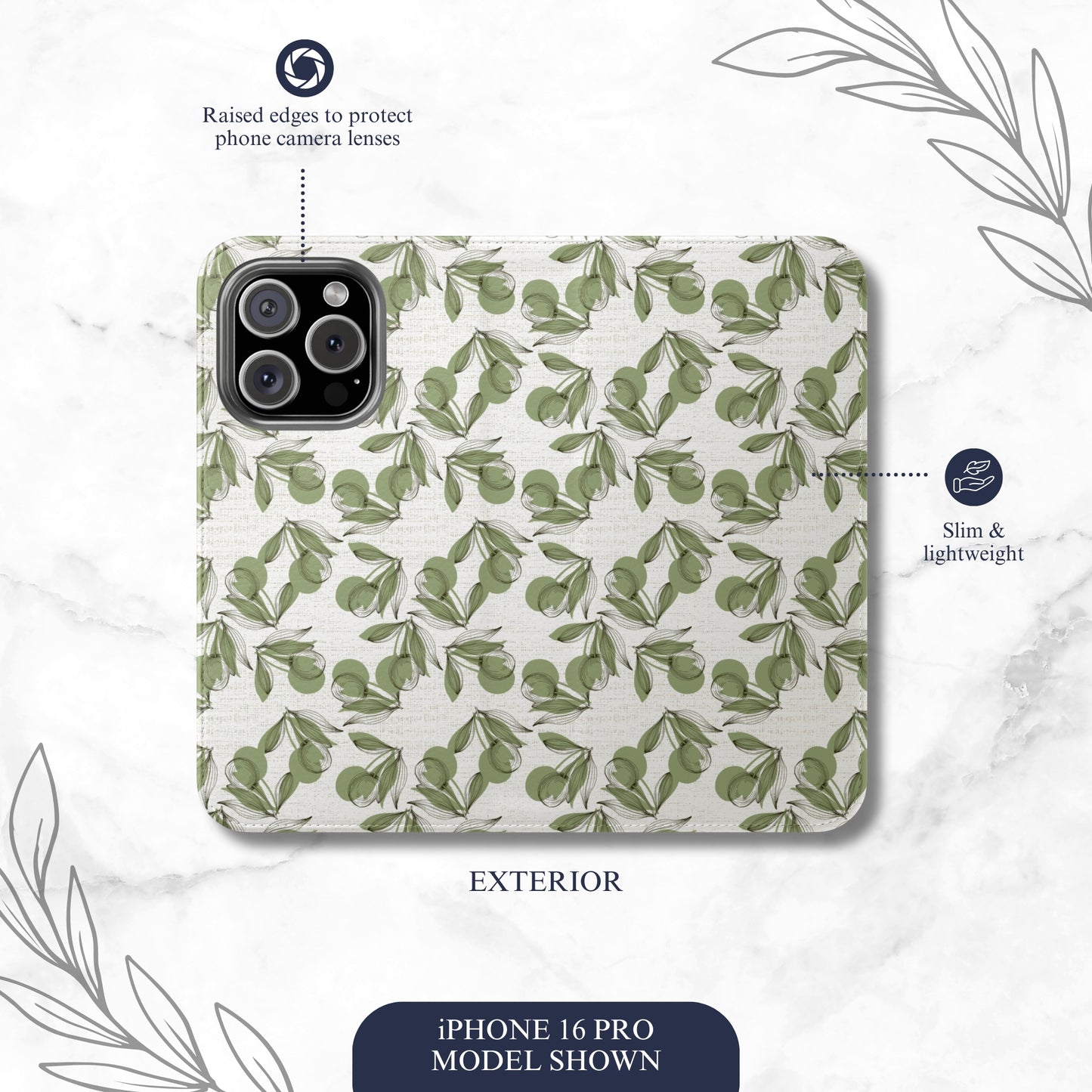 Olive Branch - iPhone Flip Case Wallet, Leather Folio Case Phone Case-aesthetic phone case-shockproof phone case-cute phone case-designer phone case-elegant phone case-luxury phone case-phone accessories-fashion accessory