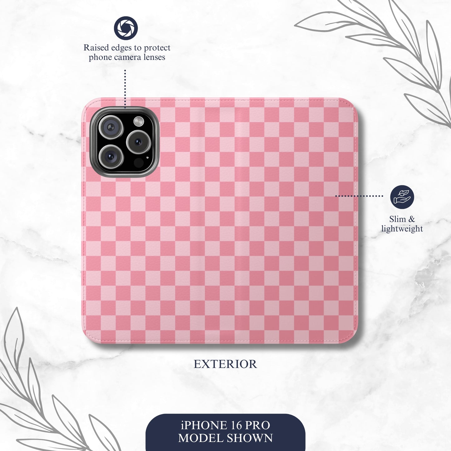 Blush Check - iPhone Flip Case Wallet, Leather Folio Case Phone Case-aesthetic phone case-shockproof phone case-cute phone case-designer phone case-elegant phone case-luxury phone case-phone accessories-fashion accessory