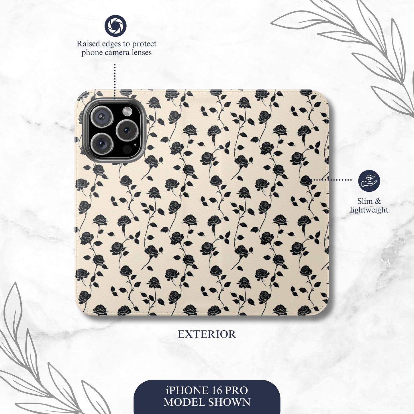 Ghost Rose - iPhone Flip Case Wallet, Leather Folio Case Phone Case-aesthetic phone case-shockproof phone case-cute phone case-designer phone case-elegant phone case-luxury phone case-phone accessories-fashion accessory