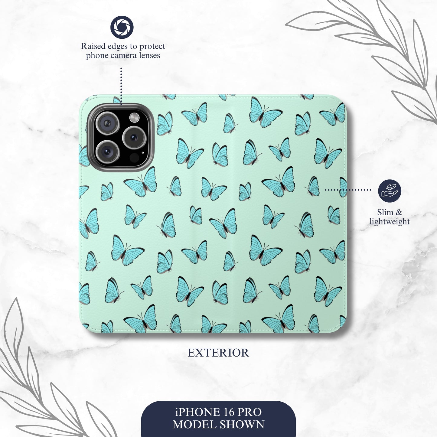 Flutter - iPhone Flip Case Wallet, Leather Folio Case Phone Case-aesthetic phone case-shockproof phone case-cute phone case-designer phone case-elegant phone case-luxury phone case-phone accessories-fashion accessory