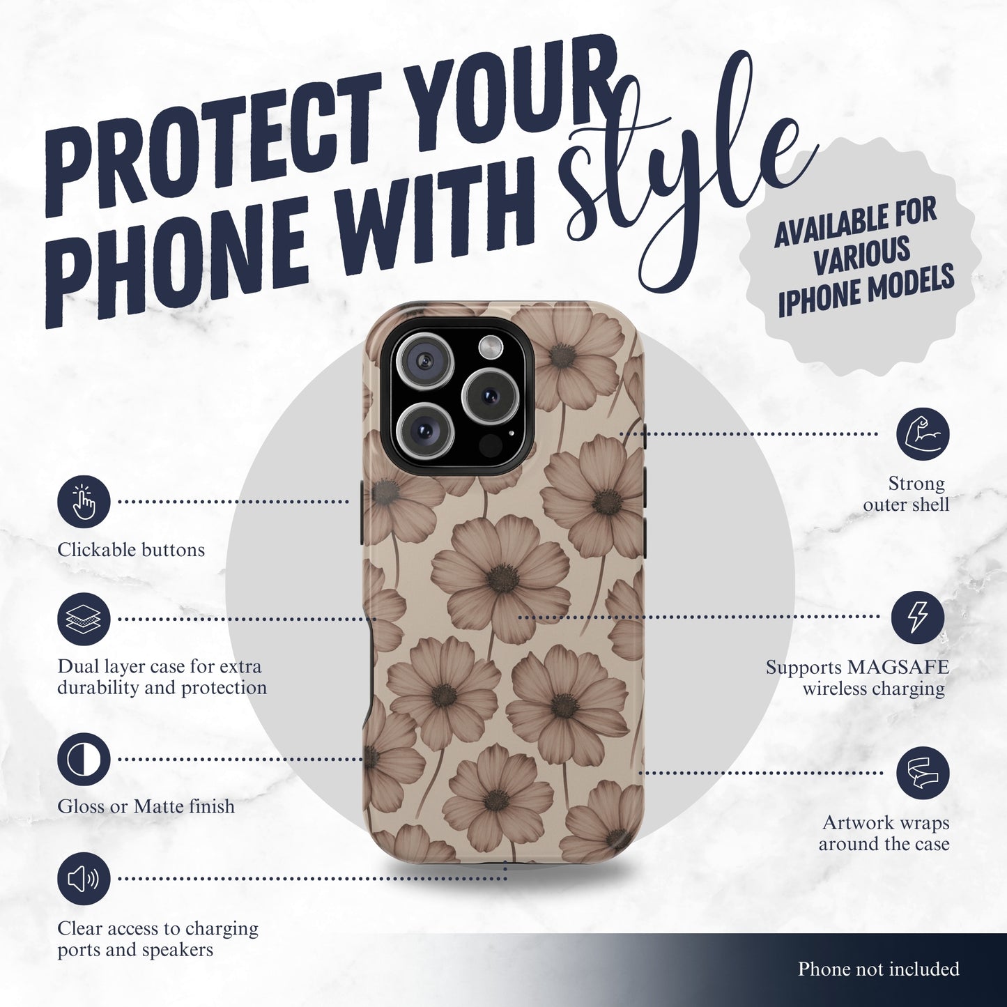 Sepia Bloom - Magsafe iPhone Case Phone Case-aesthetic phone case-shockproof phone case-cute phone case-designer phone case-elegant phone case-luxury phone case-phone accessories-fashion accessory