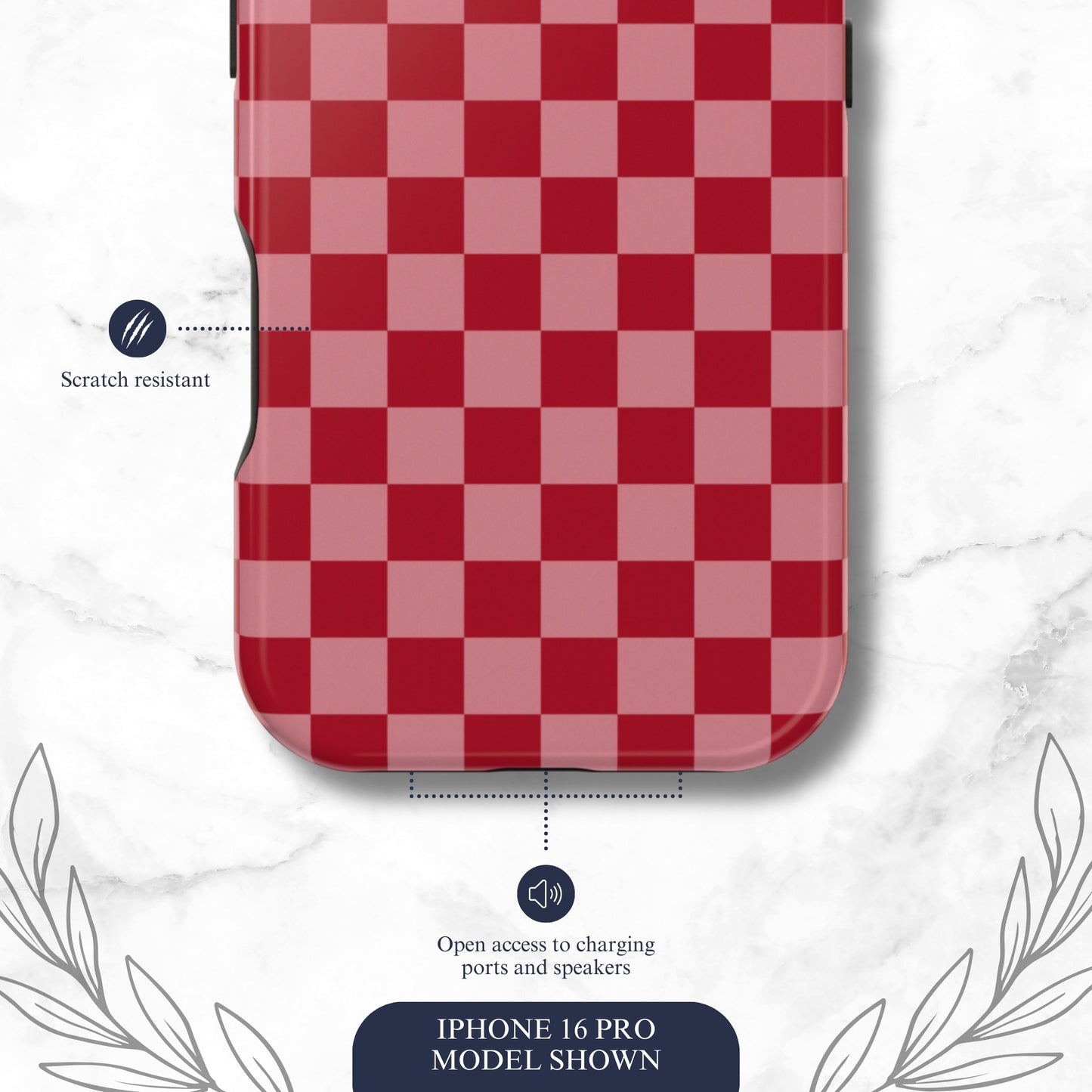 Crimson Check - Magsafe iPhone Case Phone Case-aesthetic phone case-shockproof phone case-cute phone case-designer phone case-elegant phone case-luxury phone case-phone accessories-fashion accessory
