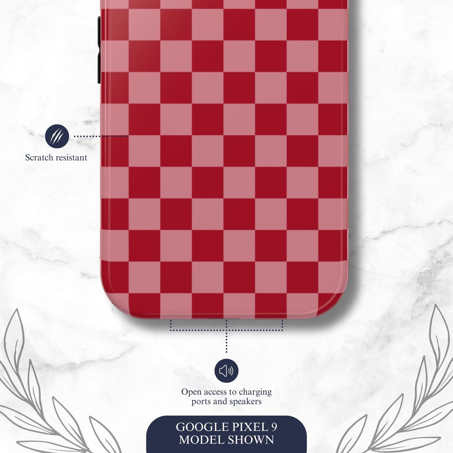 Crimson Check - Google Pixel Case Phone Case-aesthetic phone case-shockproof phone case-cute phone case-designer phone case-elegant phone case-luxury phone case-phone accessories-fashion accessory