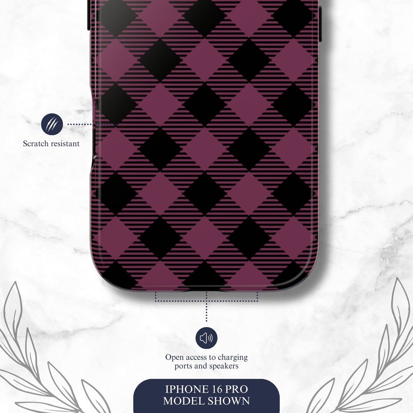 Plum Plaid - iPhone Case Phone Case-aesthetic phone case-shockproof phone case-cute phone case-designer phone case-elegant phone case-luxury phone case-phone accessories-fashion accessory