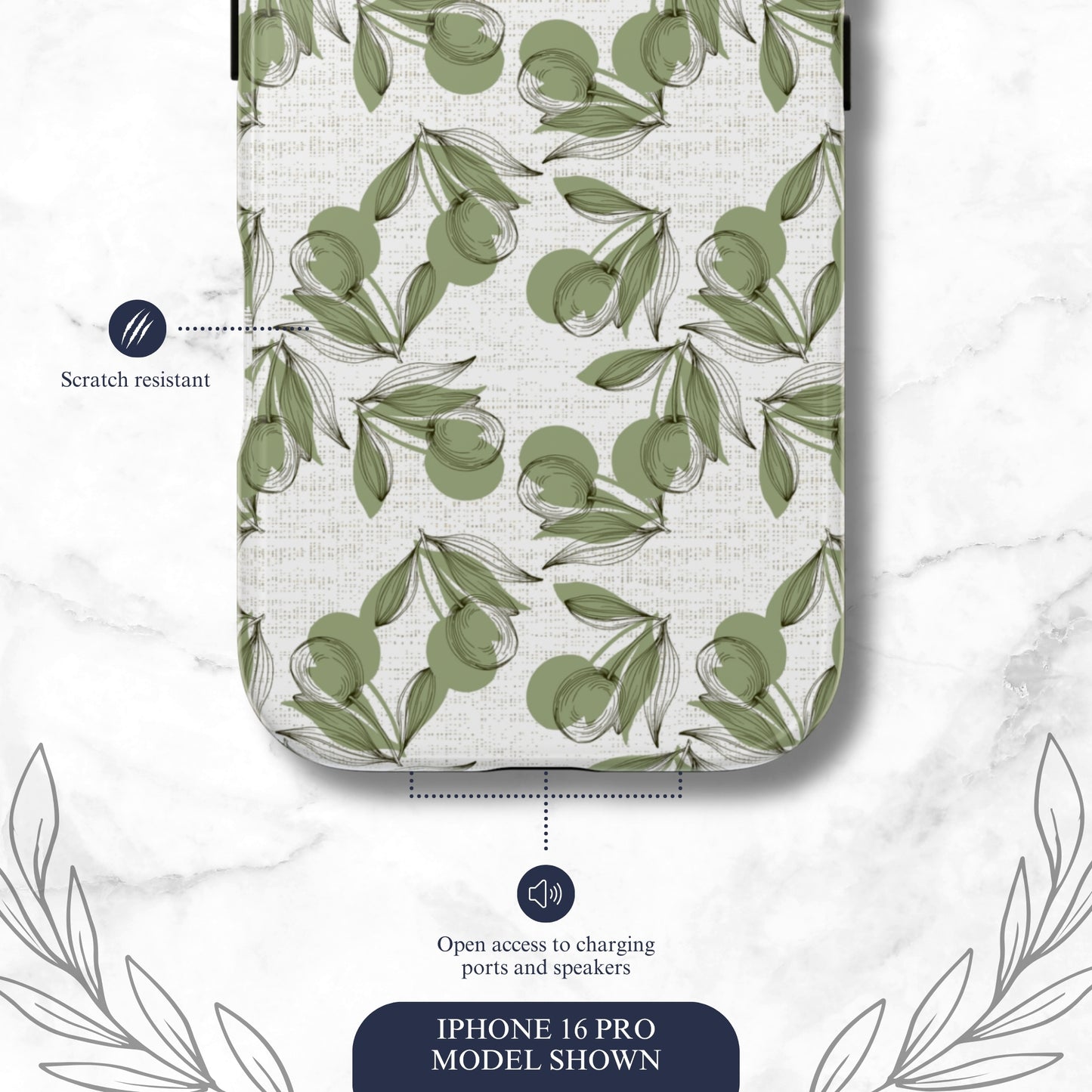 Olive Branch - iPhone Case Phone Case-aesthetic phone case-shockproof phone case-cute phone case-designer phone case-elegant phone case-luxury phone case-phone accessories-fashion accessory
