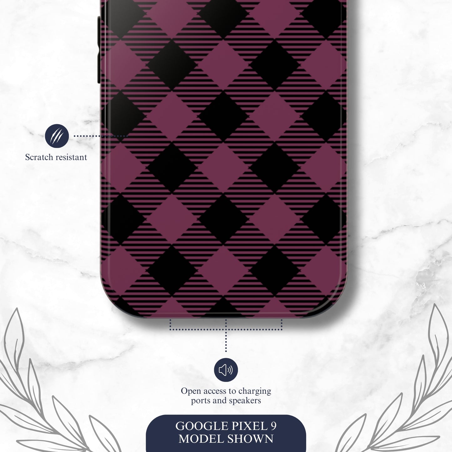 Plum Plaid - Google Pixel Case Phone Case-aesthetic phone case-shockproof phone case-cute phone case-designer phone case-elegant phone case-luxury phone case-phone accessories-fashion accessory