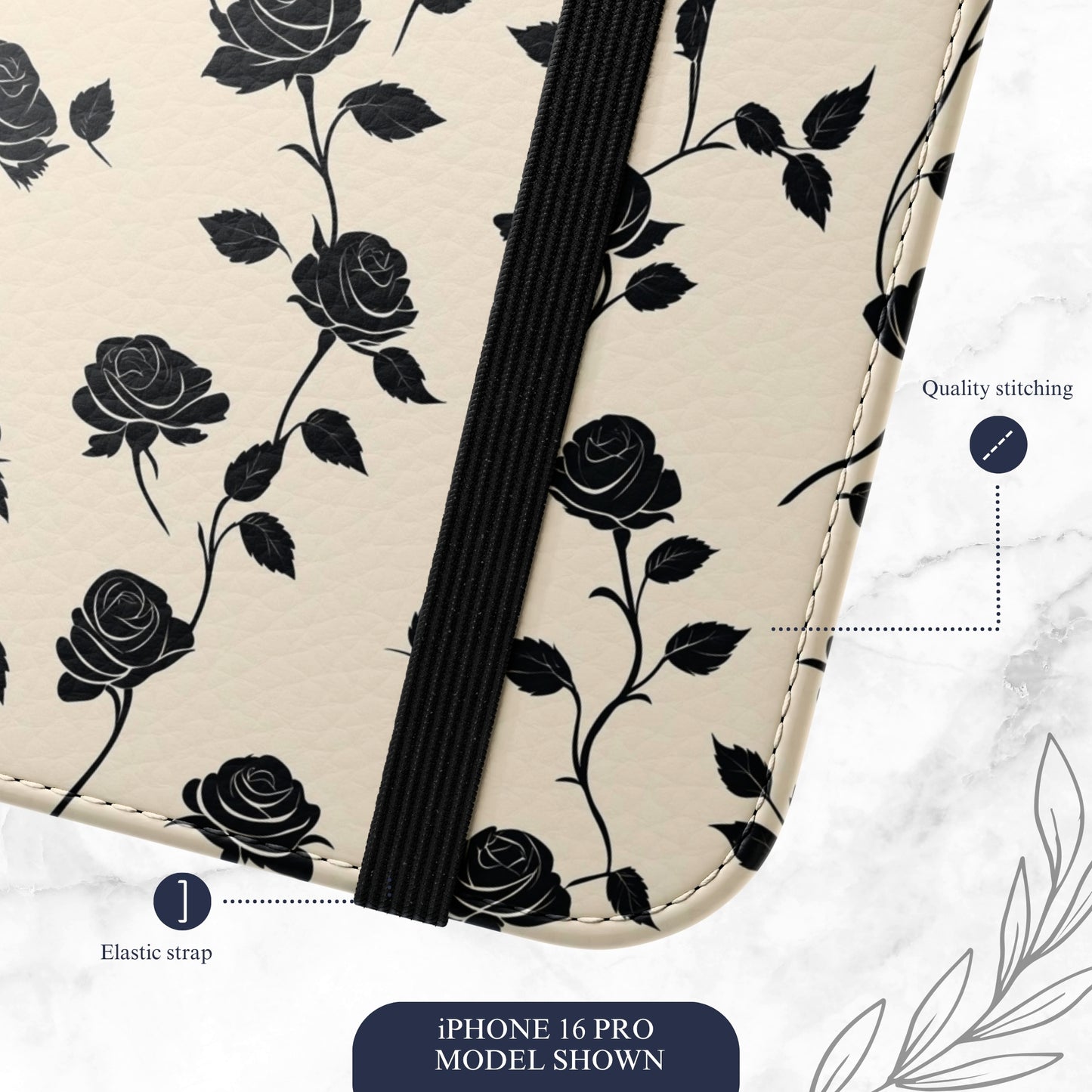 Ghost Rose - iPhone Flip Case Wallet, Leather Folio Case Phone Case-aesthetic phone case-shockproof phone case-cute phone case-designer phone case-elegant phone case-luxury phone case-phone accessories-fashion accessory