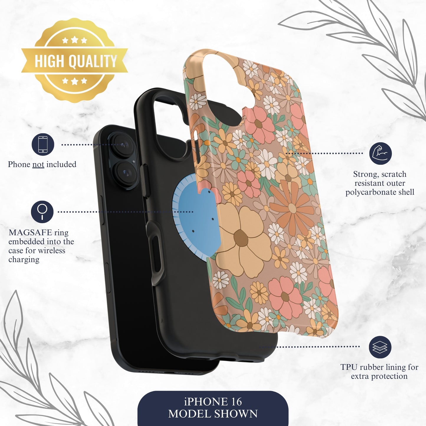 Retro Petals - Magsafe iPhone Case Phone Case-aesthetic phone case-shockproof phone case-cute phone case-designer phone case-elegant phone case-luxury phone case-phone accessories-fashion accessory