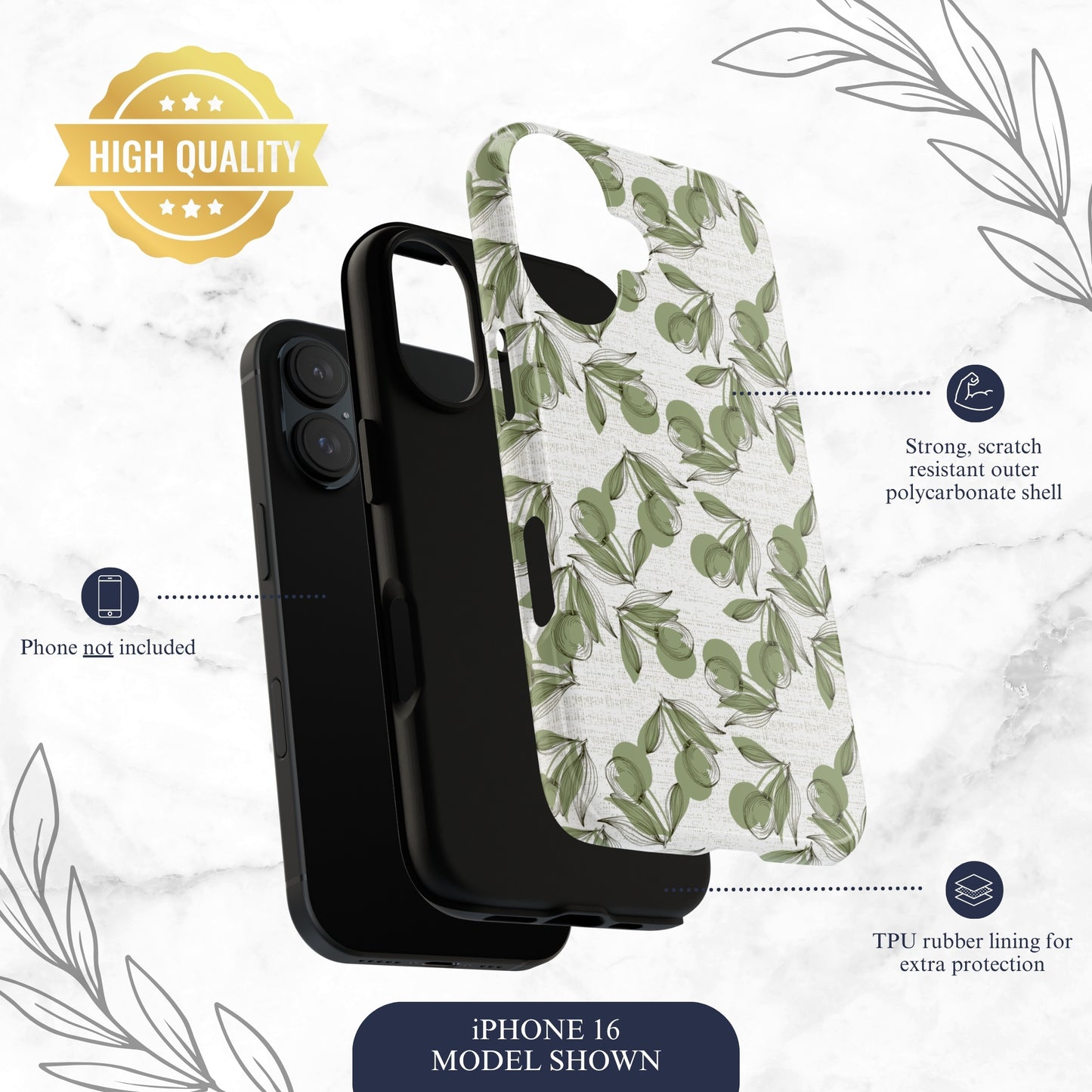 Olive Branch - iPhone Case Phone Case-aesthetic phone case-shockproof phone case-cute phone case-designer phone case-elegant phone case-luxury phone case-phone accessories-fashion accessory