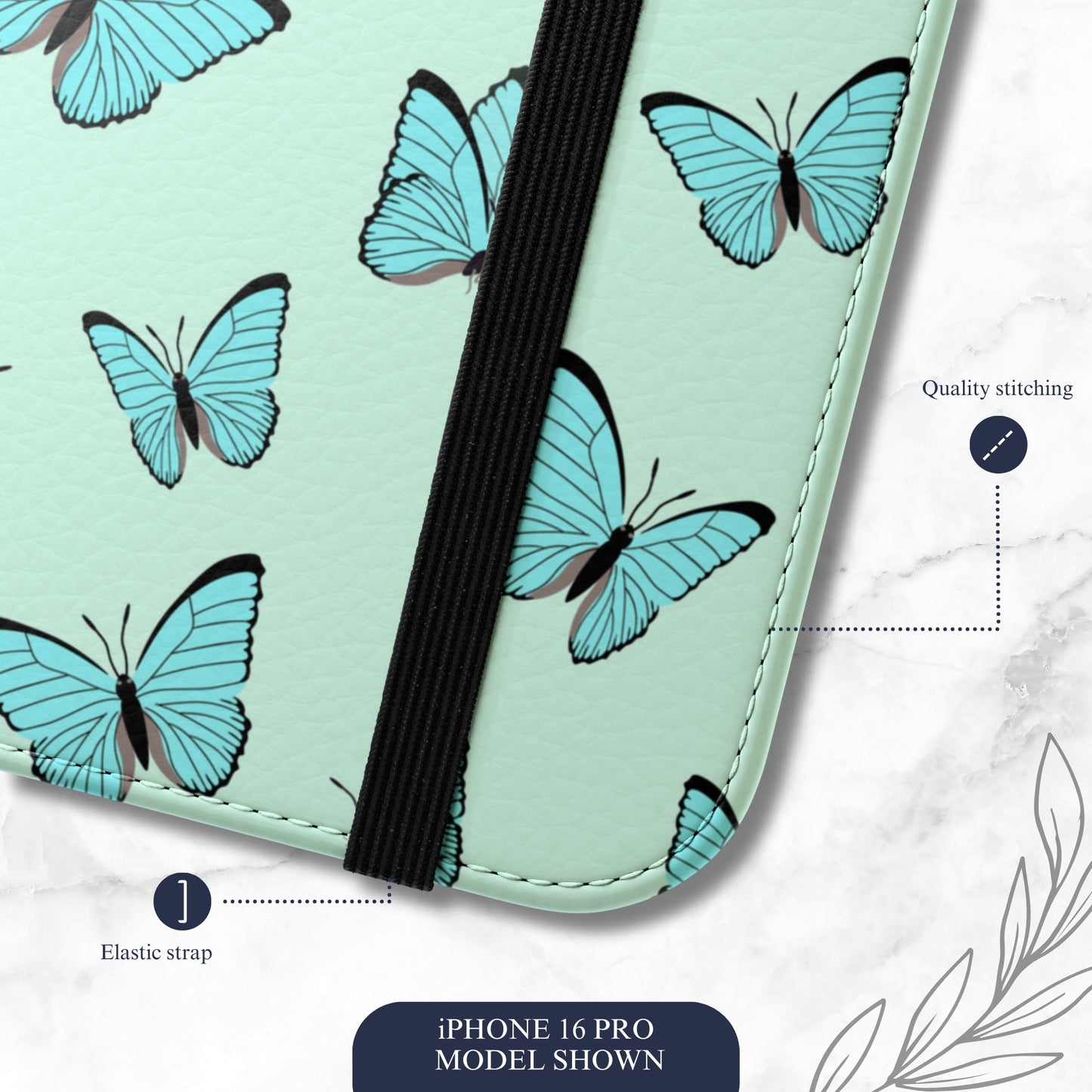 Flutter - iPhone Flip Case Wallet, Leather Folio Case Phone Case-aesthetic phone case-shockproof phone case-cute phone case-designer phone case-elegant phone case-luxury phone case-phone accessories-fashion accessory