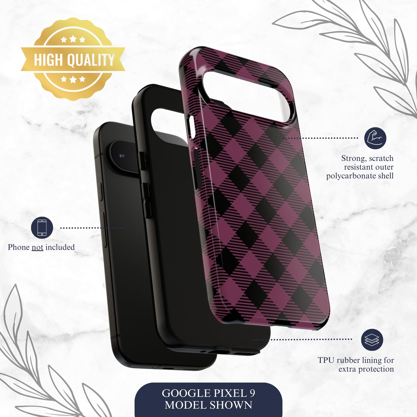 Plum Plaid - Google Pixel Case Phone Case-aesthetic phone case-shockproof phone case-cute phone case-designer phone case-elegant phone case-luxury phone case-phone accessories-fashion accessory