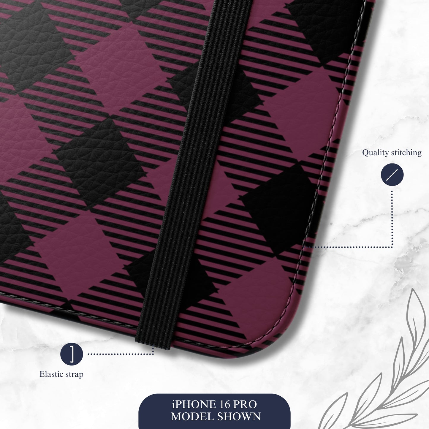 Plum Plaid - iPhone Flip Case Wallet, Leather Folio Case Phone Case-aesthetic phone case-shockproof phone case-cute phone case-designer phone case-elegant phone case-luxury phone case-phone accessories-fashion accessory