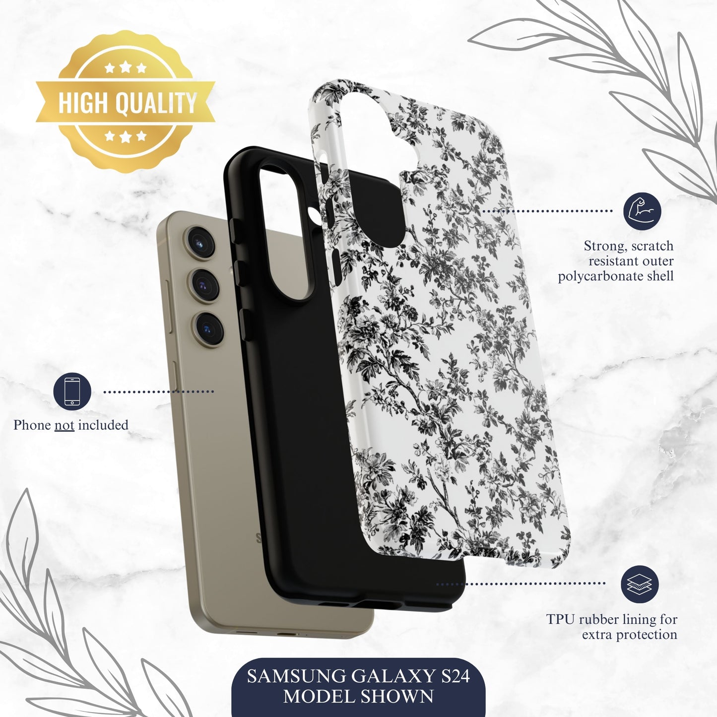 Noir Toile - Samsung Galaxy Case Phone Case-aesthetic phone case-shockproof phone case-cute phone case-designer phone case-elegant phone case-luxury phone case-phone accessories-fashion accessory