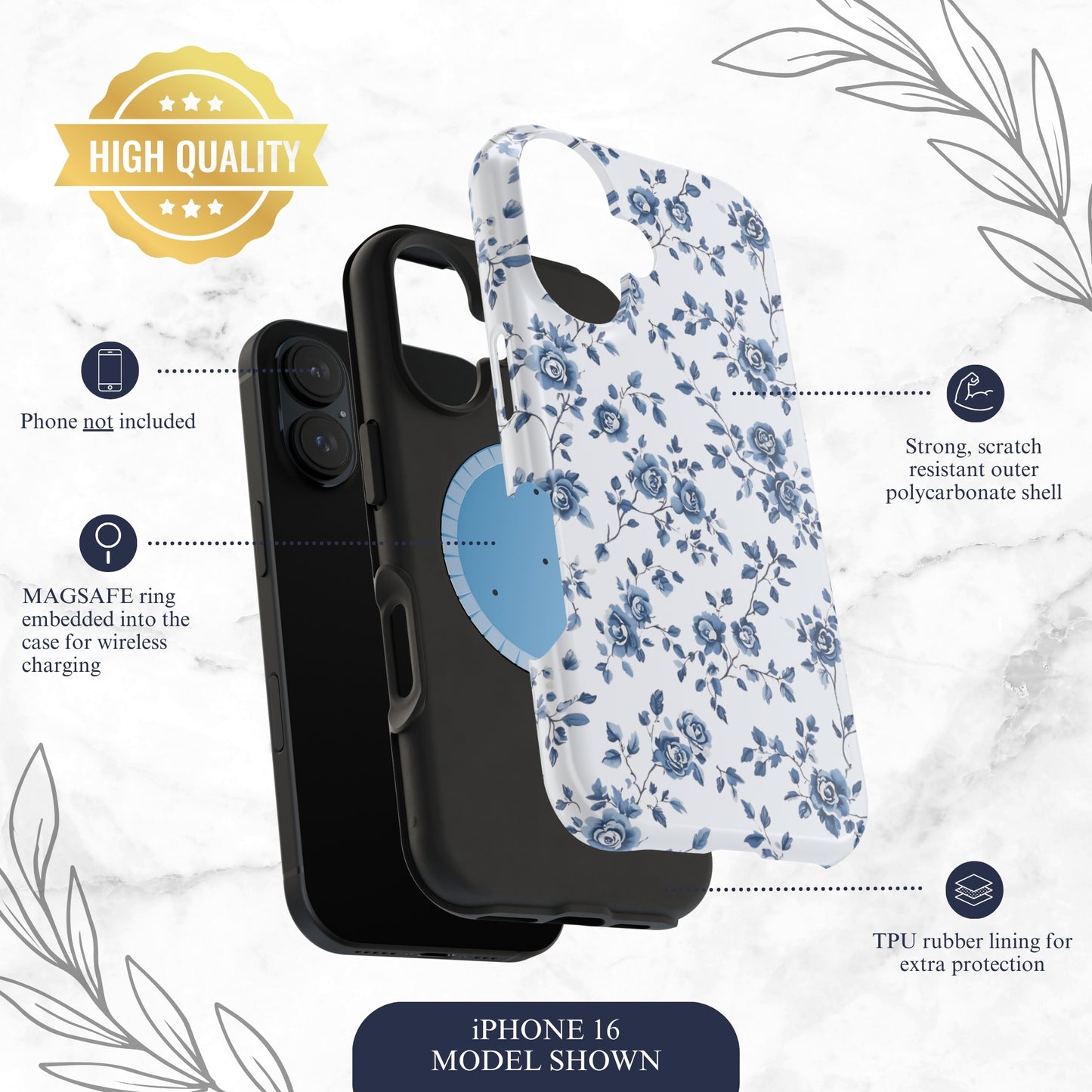 Porcelain Petals - Magsafe iPhone Case Phone Case-aesthetic phone case-shockproof phone case-cute phone case-designer phone case-elegant phone case-luxury phone case-phone accessories-fashion accessory