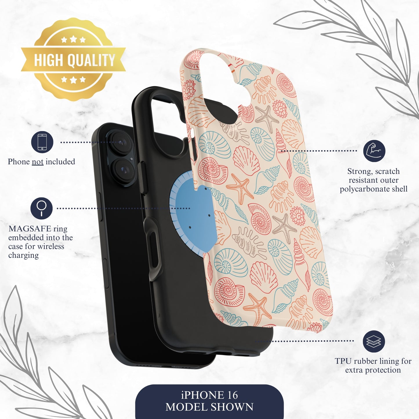 Saltwater Shells - Magsafe iPhone Case Phone Case-aesthetic phone case-shockproof phone case-cute phone case-designer phone case-elegant phone case-luxury phone case-phone accessories-fashion accessory
