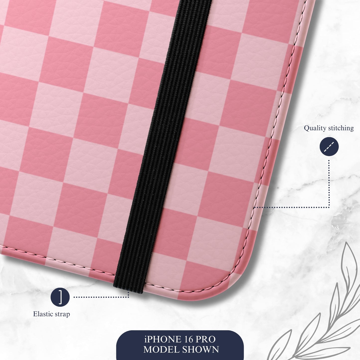Blush Check - iPhone Flip Case Wallet, Leather Folio Case Phone Case-aesthetic phone case-shockproof phone case-cute phone case-designer phone case-elegant phone case-luxury phone case-phone accessories-fashion accessory