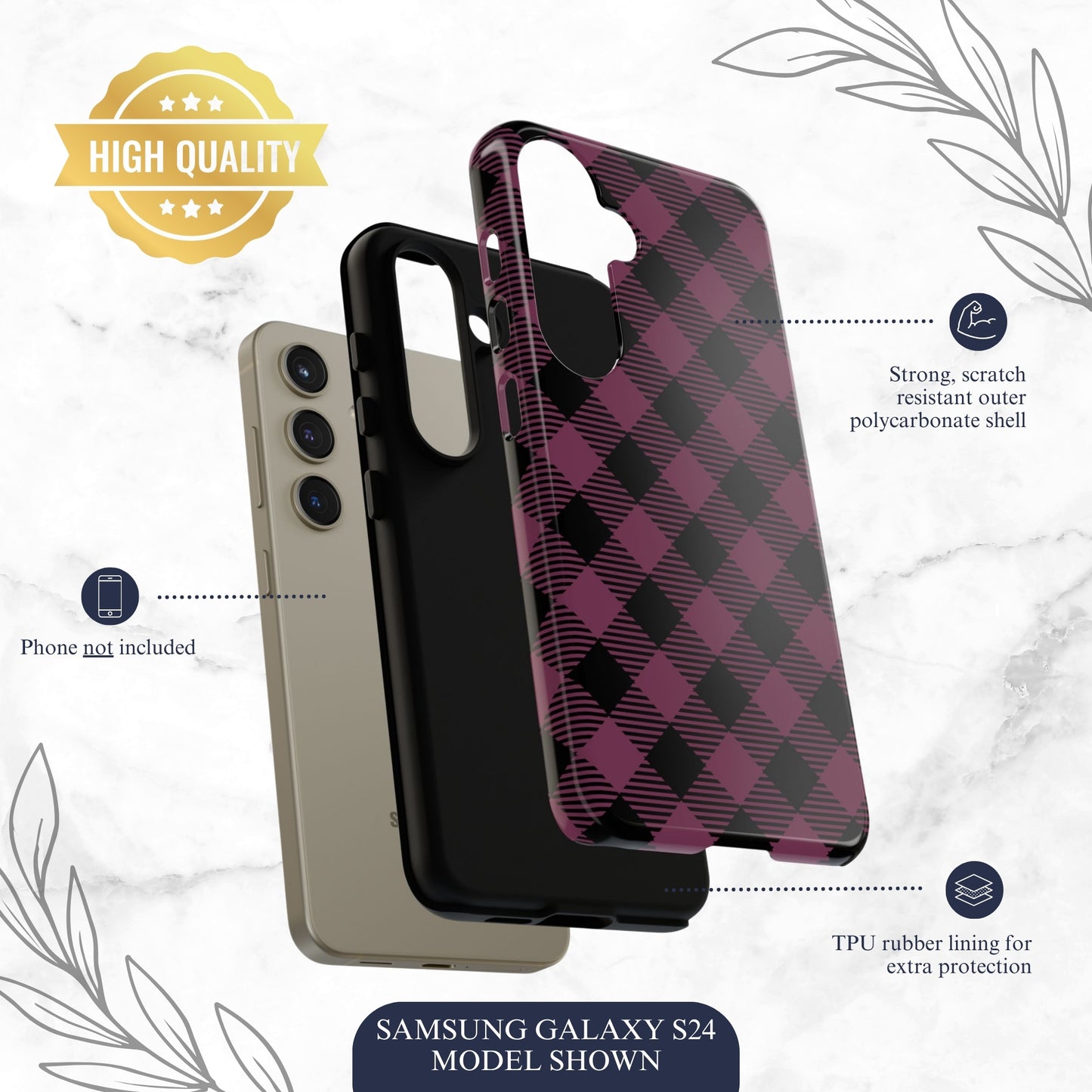Plum Plaid - Samsung Galaxy Case Phone Case-aesthetic phone case-shockproof phone case-cute phone case-designer phone case-elegant phone case-luxury phone case-phone accessories-fashion accessory