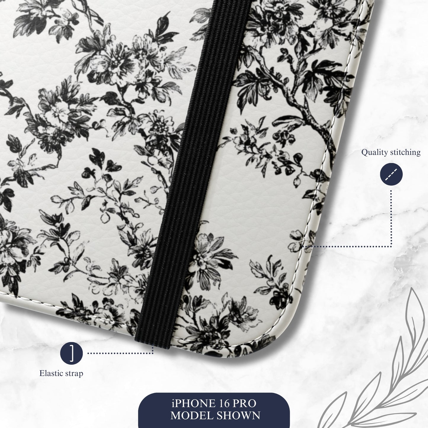 Noir Toile - iPhone Flip Case Wallet, Leather Folio Case Phone Case-aesthetic phone case-shockproof phone case-cute phone case-designer phone case-elegant phone case-luxury phone case-phone accessories-fashion accessory